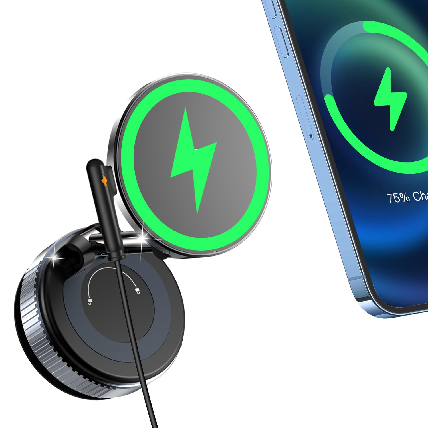 Alafly 15W Fast Charging Magnetic Car Phone Holder [New Elastic Suction Cup] 360 Adjustable Wireless Charger Car Mount For Magsa