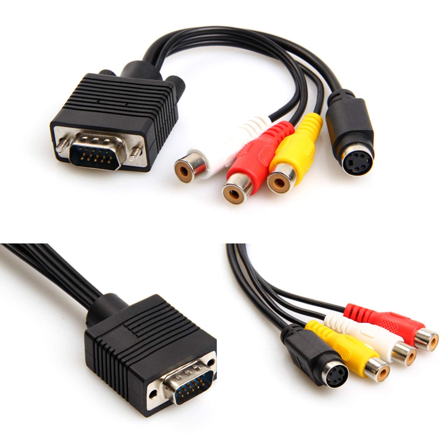 Ouou Vga To Rca Cable?2 Pack ?Vga Male To S-Video 3 Rca Jack Female Composite Av Tv Out Adapter Converter Video Cable For Tv Pc