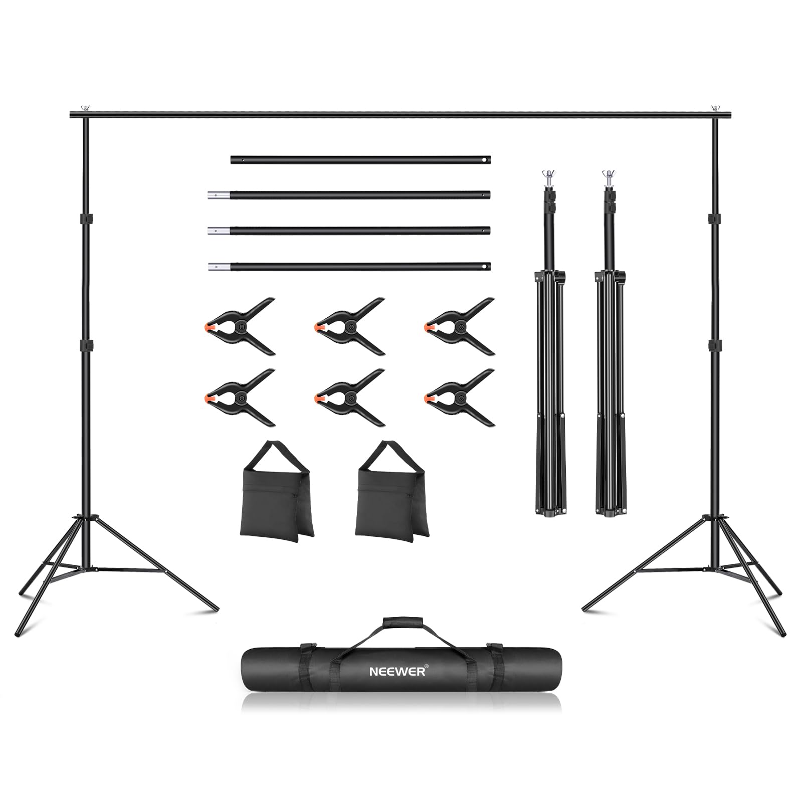Neewer Photo Studio Backdrop Support System, 10Ft/3M Wide 6.6Ft/2M High Adjustable Background Stand With 4 Crossbars, 6 Backdrop