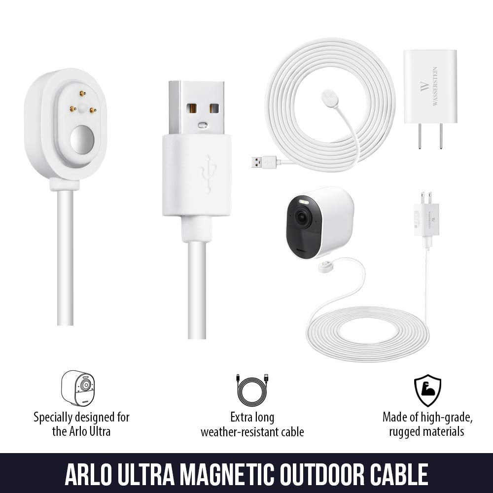 25Ft/7.6M Weatherproof Charging Cable With Quick Charge Adapter Compatible With Arlo Pro 3/4/5S (White) (Not Compatible With Arl