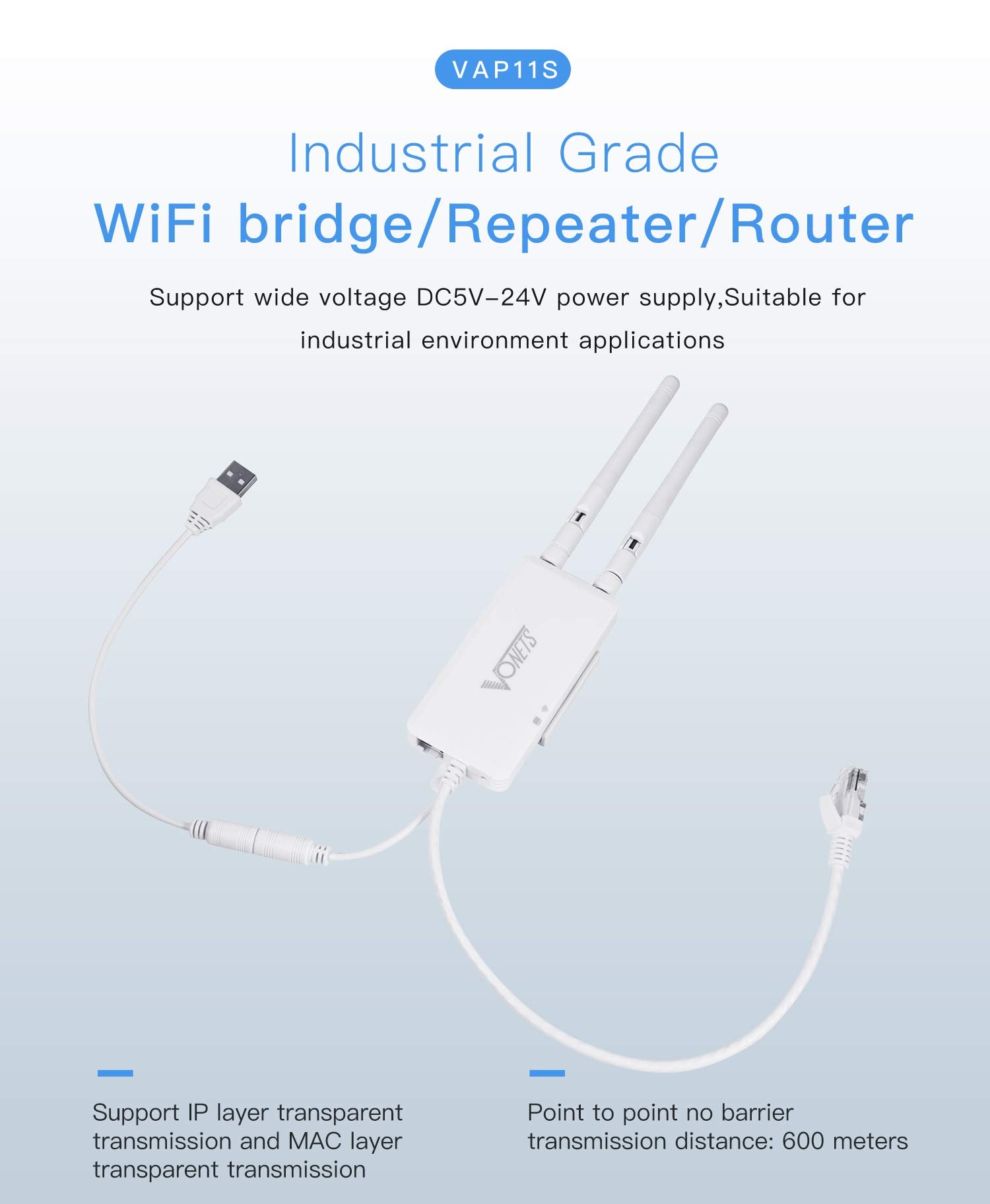 Vonets Vap11S Industrial High Power 2.4Ghz Wifi Bridge/Repeater/Mini Router/ Ethernet To Wifi Hotspot Extender 300Mbps With 2 Rj
