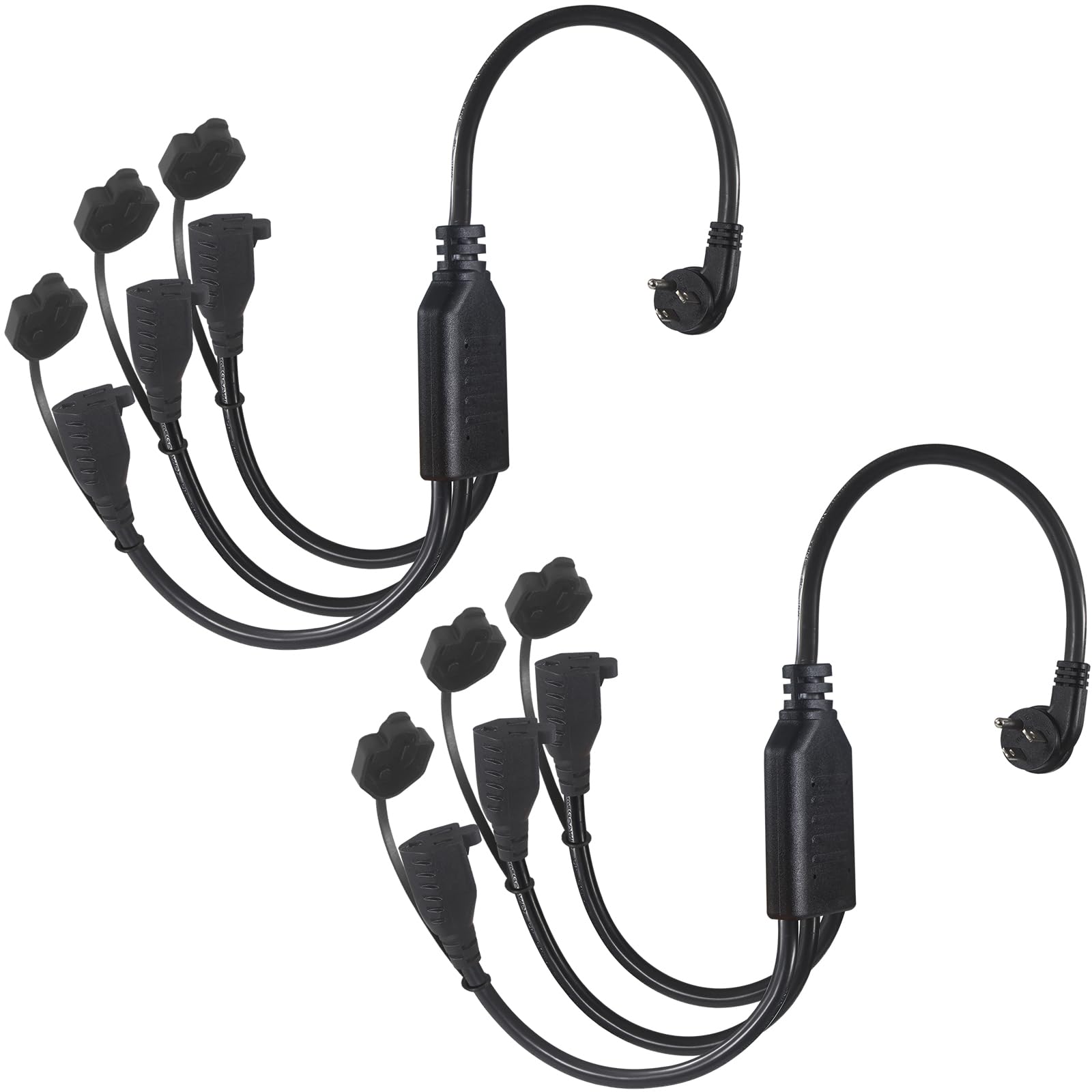 2Pack 1.5Ft 1 To 3 Way Power Extension Cord Splitter   18Inch 3 Outlet Power Splitter, 45 Degree Flat Plug Sjtw 16Awg 3 Prong Bl