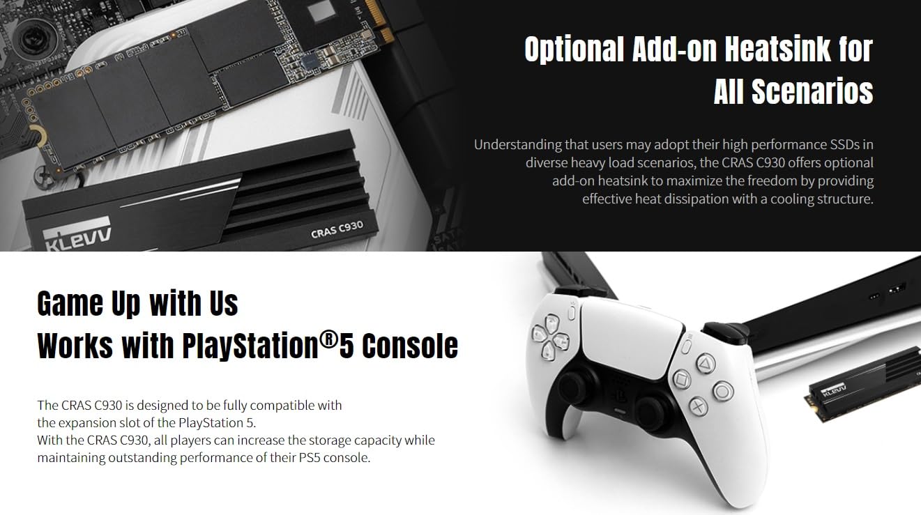 Klevv Cras C930 1Tb M.2 Nvme Pcie Gen4X4 Internal Gaming Ssd Heatsink Included, Compatible With Ps5, Up To 7400Mb/S With Dram Ca