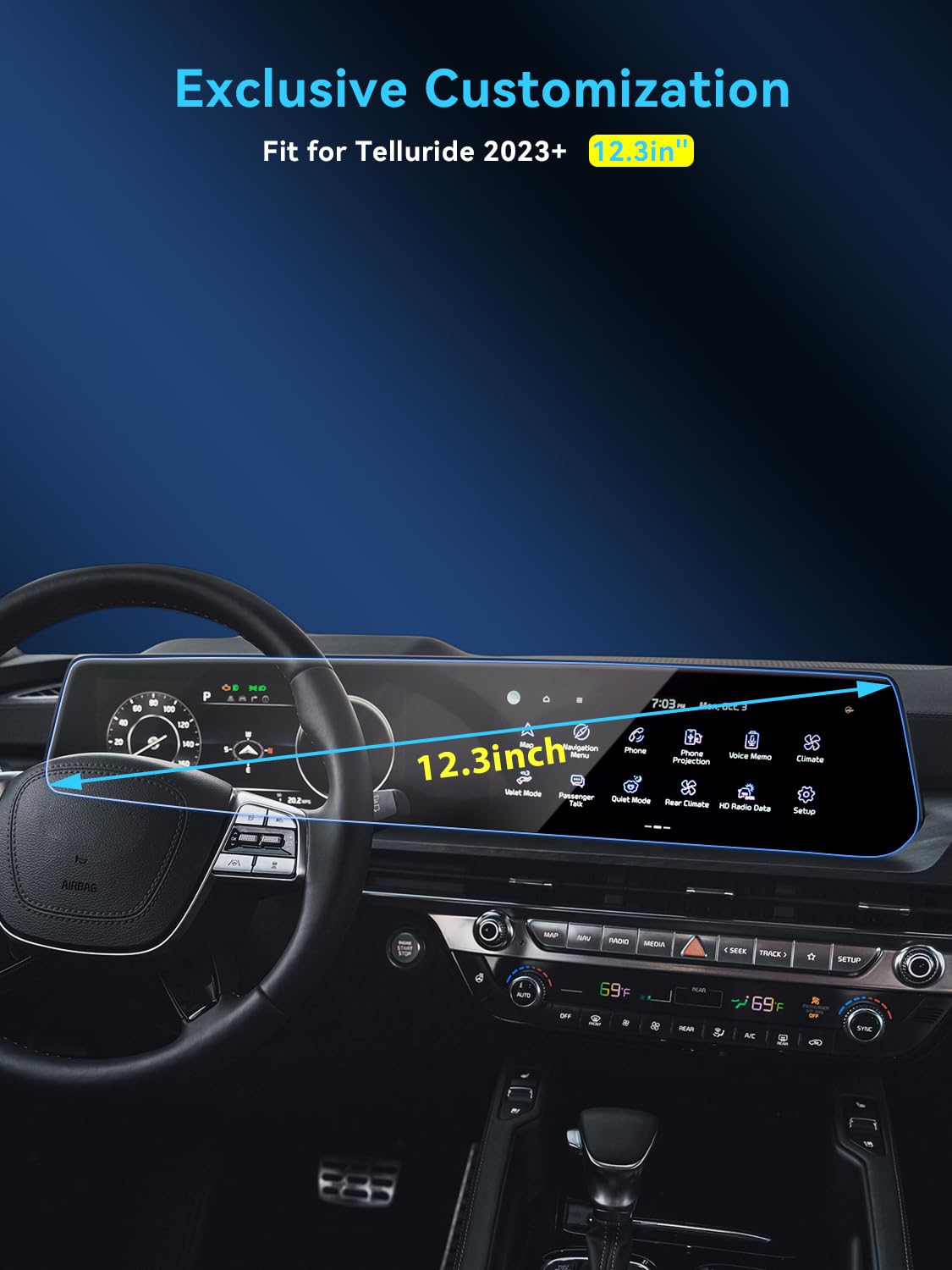 Lantu 2Pcs Car Nano Screen Protector For 2023 2024 Kia Telluride Accessories 12.3 Inch Gps Navigation Multimedia Infotainment Di