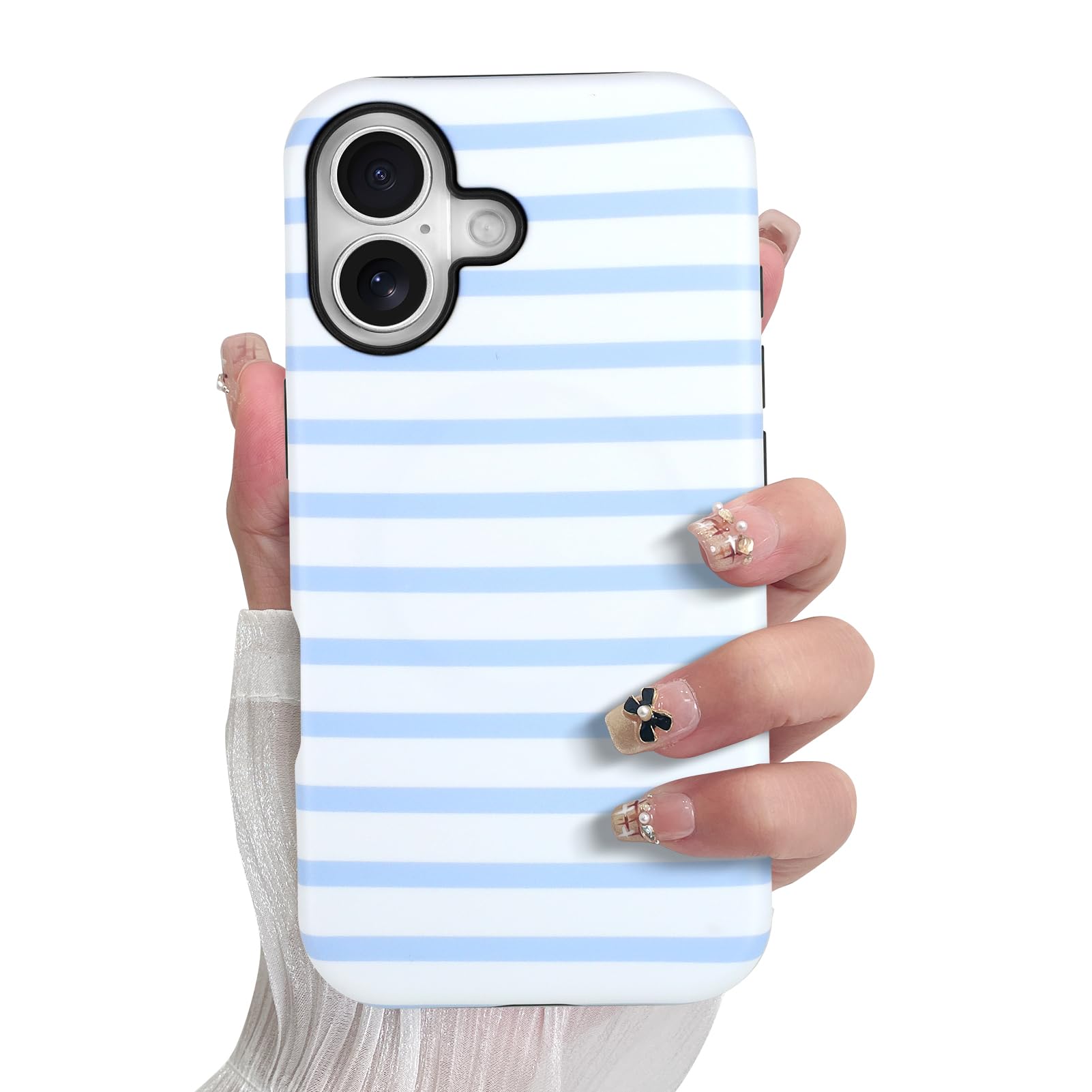 SOKAD Magnetic Horizontal Stripes Phone Case for iPhone 17, Cute Light Blue Striped Line Pattern Compatible with Magsafe Matte P