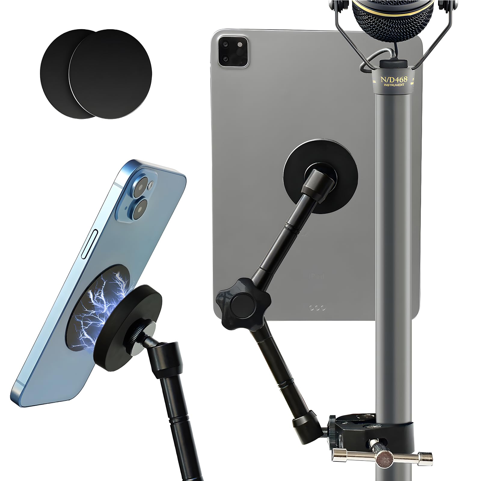 Magnetic Tablet Holder For Mic Stand, Full Metal Phone & Ipad Music Stand, Compatible With All Models Of Ipad And Iphone Devices