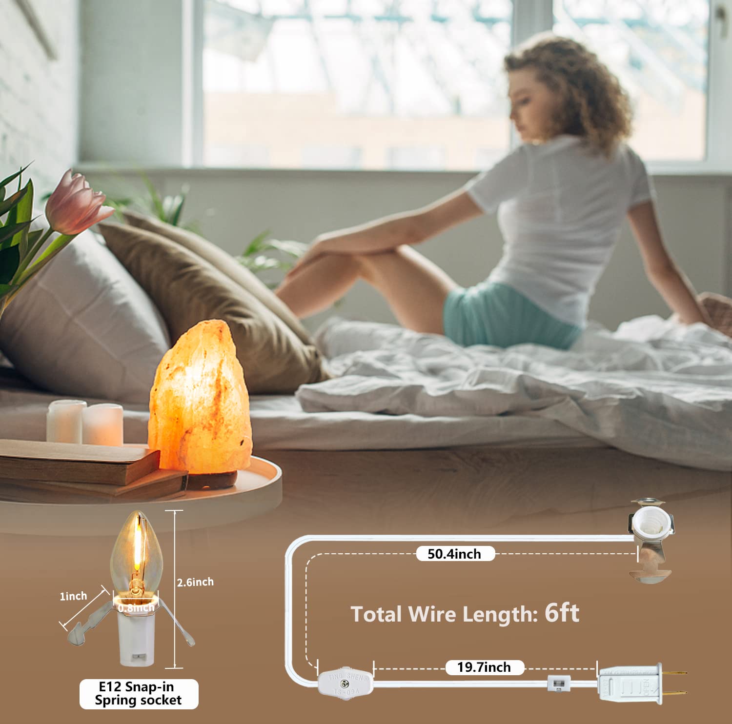 2 Pack Accessory Cord With 2 C7 Led Light Bulb Candelabra Base E12 Socket White Cord With On/Off Switch Plugs For Holiday Decora