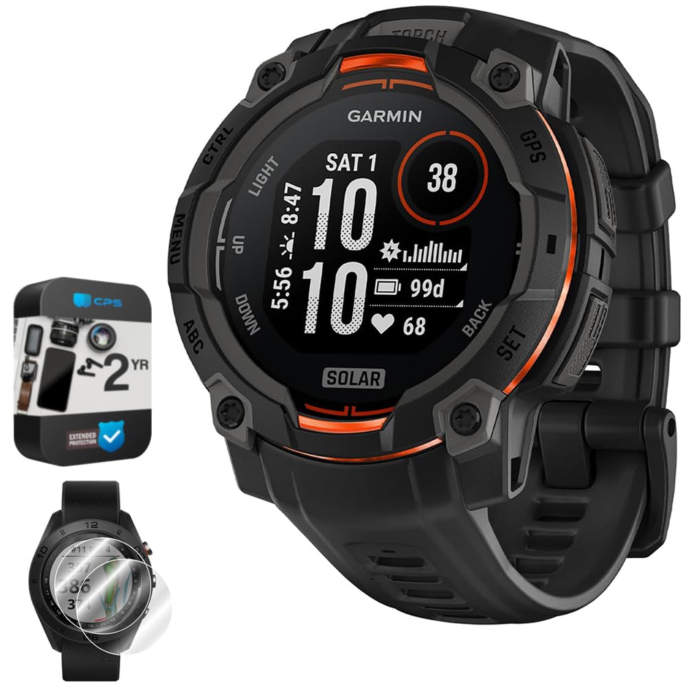 Garmin Instinct 3-45 mm Outdoor GPS Smartwatch, Solar, Black with Black Band 010-02934-00 Bundle with 2 YR CPS Enhanced Protecti