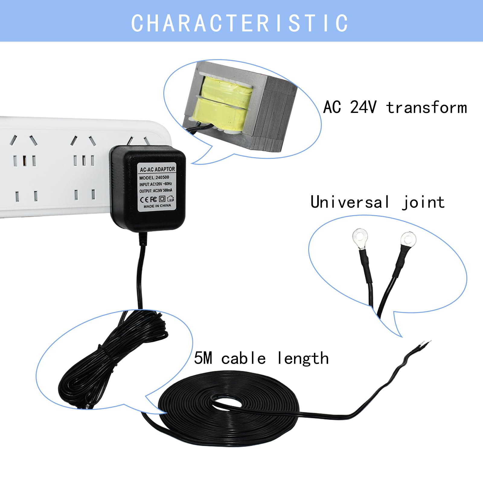 Vvhooy 24V Transformer Doorbell Power Adapter Compatible With Google Nest,Wyze,Eufy Video Doorbells, C Wire Adapter 16.4Ft/5M Ex