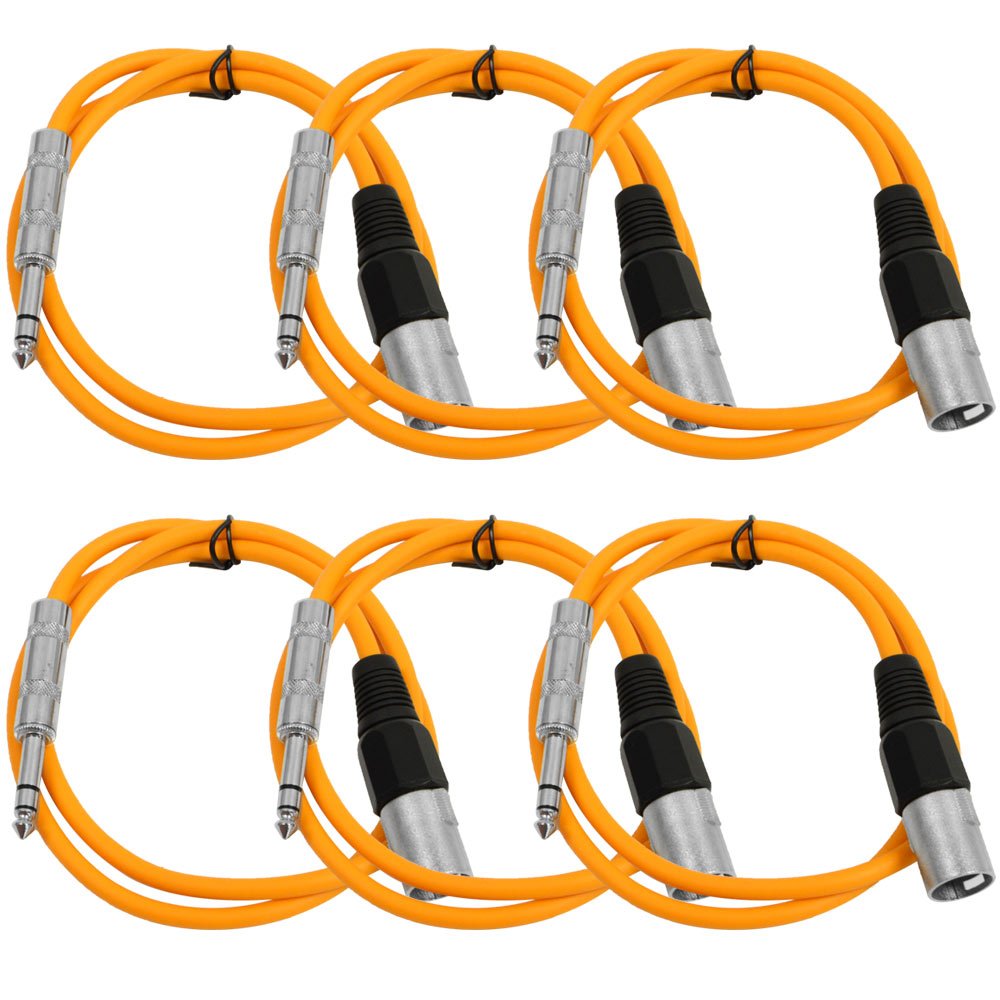 Seismic Audio SATRXL-M3Orange6 3-Feet XLR Male to 1/4-Inch TRS Patch Cables - Orange