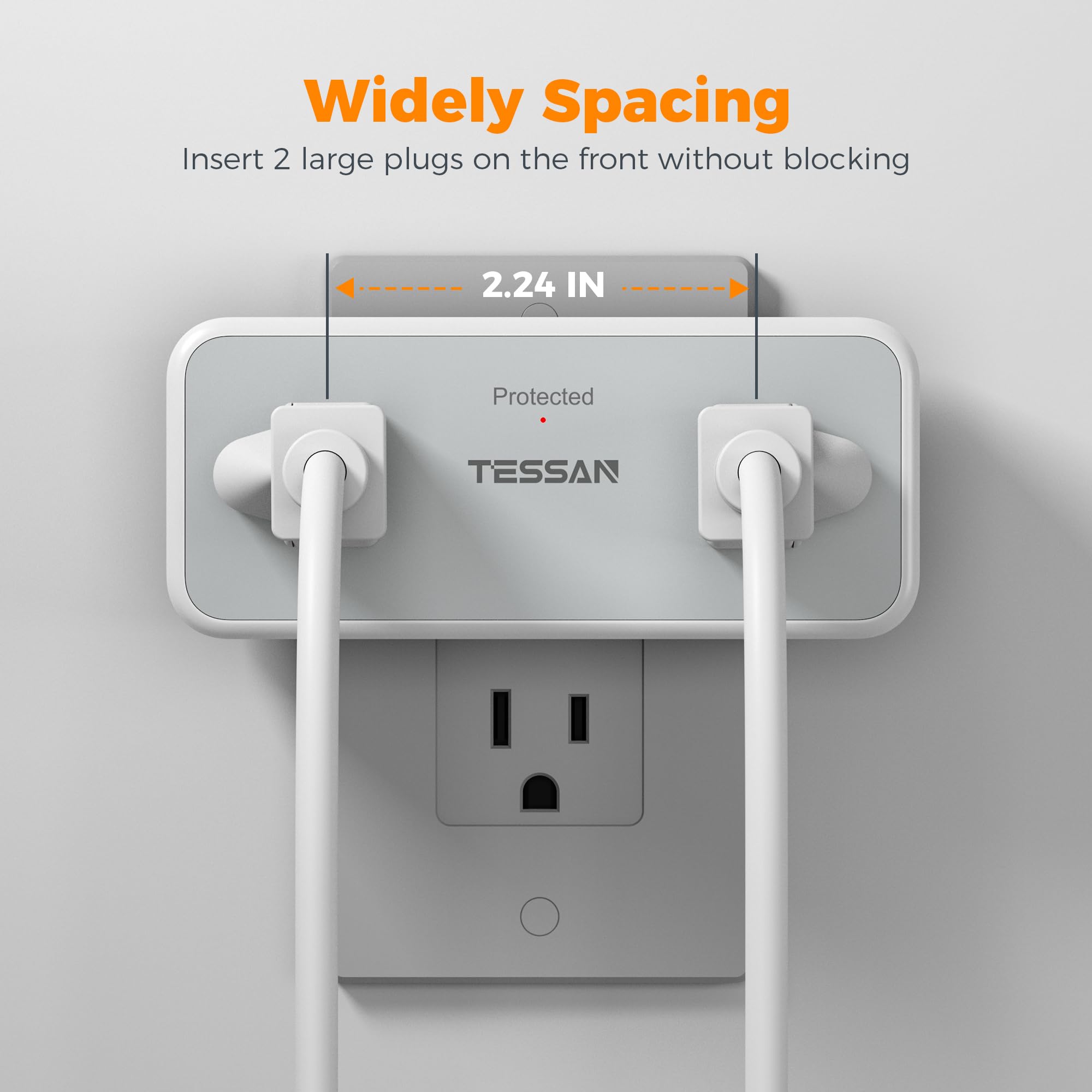 Surge Protector Outlet Extender, Tessan 2100J Multi Plug Splitter With 4 Electrical Outlets, 3 Side Multiple Wall Plug Expander