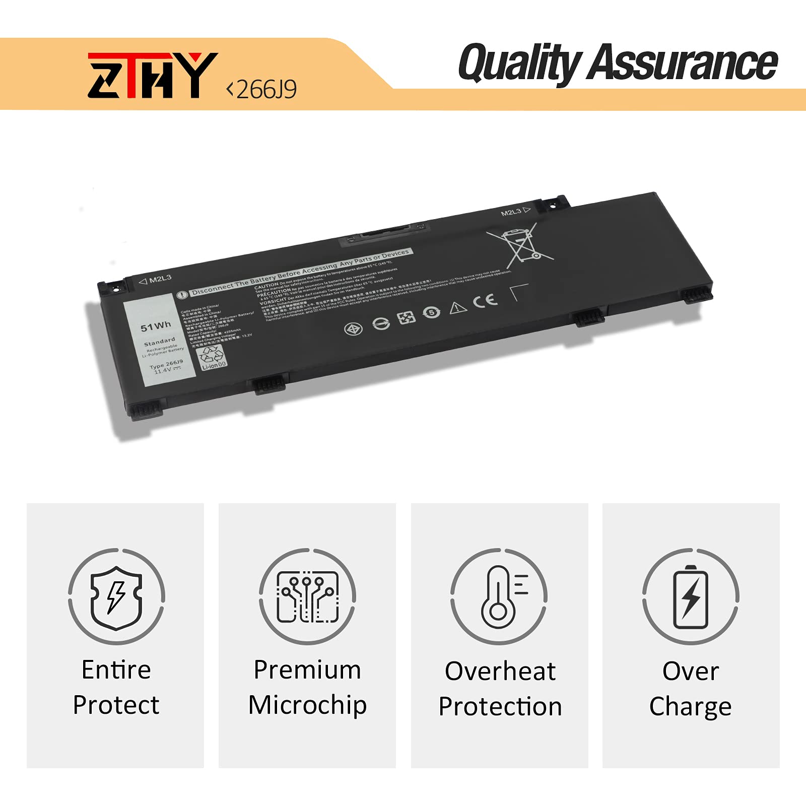 ZTHY Laptop Battery 266J9 for Dell G3 15 3500 3590 G5 15 5500 11.4V 51Wh 3-Cell Li-ion Black