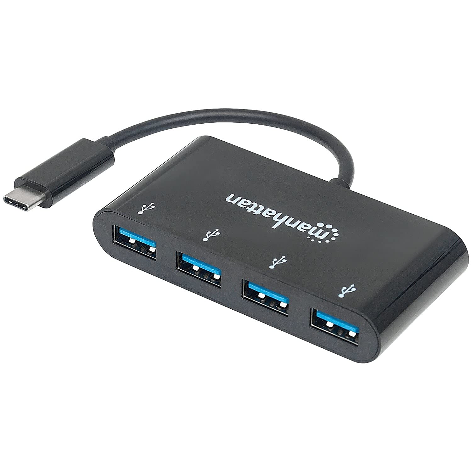 Manhattan 4-Port USB 3.0 Hub - with 5 Gbps Data Transfer, 1A Mobile Device Charging, 8 inch Cable - Compatible with PC, MacBook,