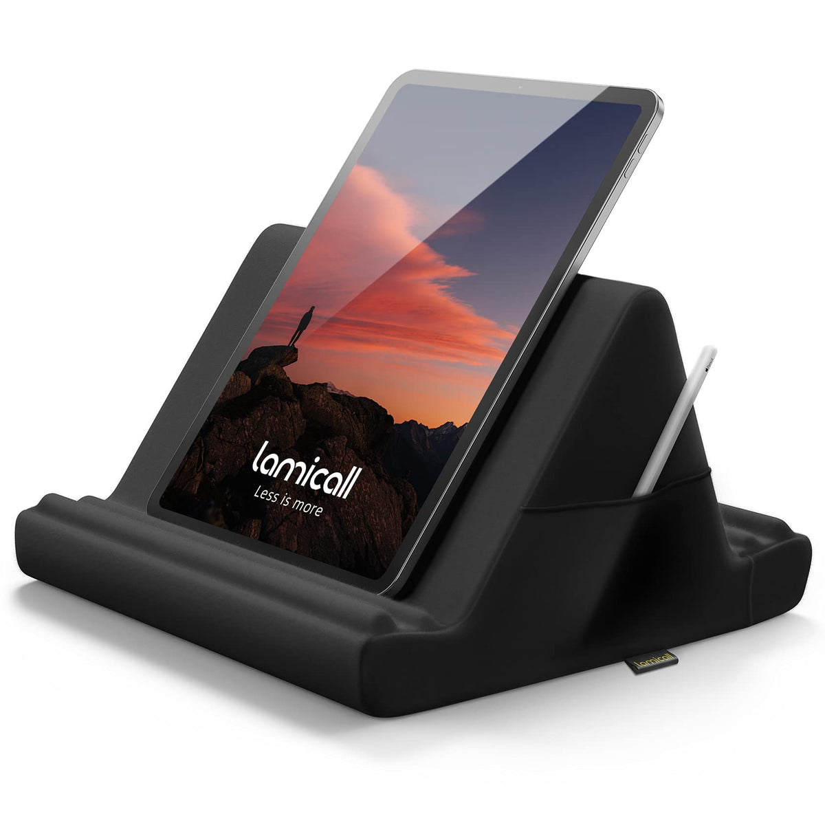 Lamicall Tablet Pillow Holder Stand   Tablet Pillow Soft Pad Dock for Lap, Bed and Desk with Pocket & 4 Viewing Angles, for 2022 iPad Pro 11, 12.9, Air, Mini, Kindle, 4 13' Phone and Tablet, Black