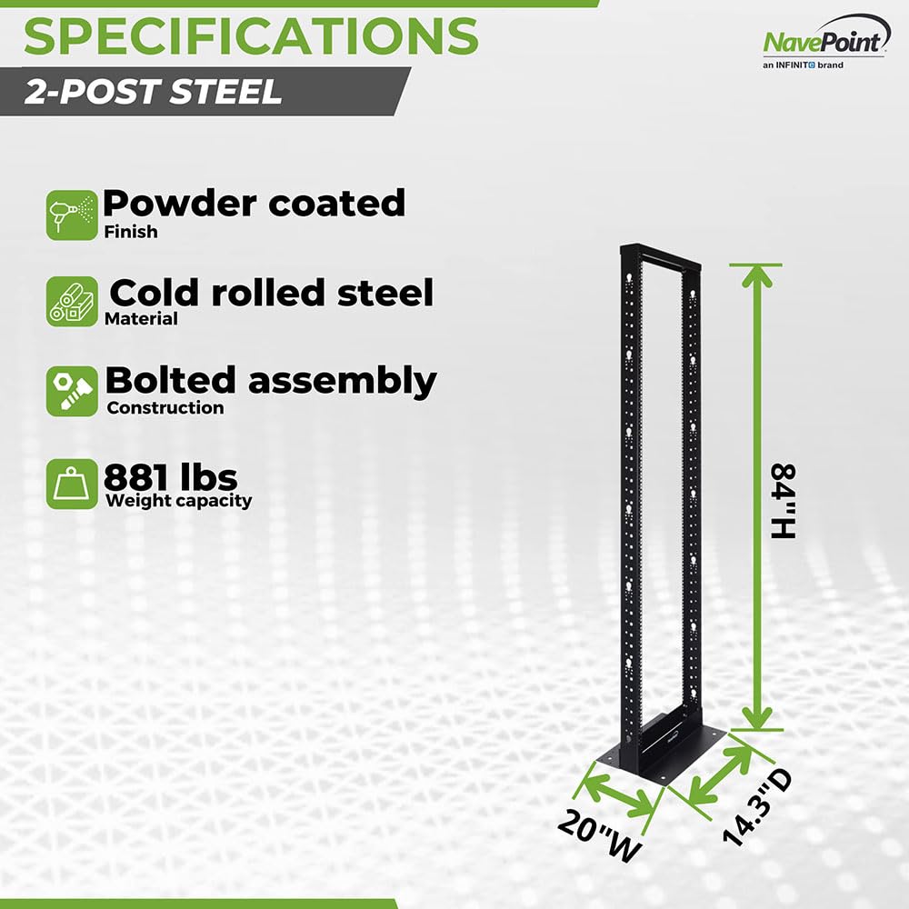 Navepoint 45U 2 Post Open Frame Server Rack For 19 Inch Equipment, Av, Networking, Data & It Devices, 2 Post Rack 45U 881Lbs Wei