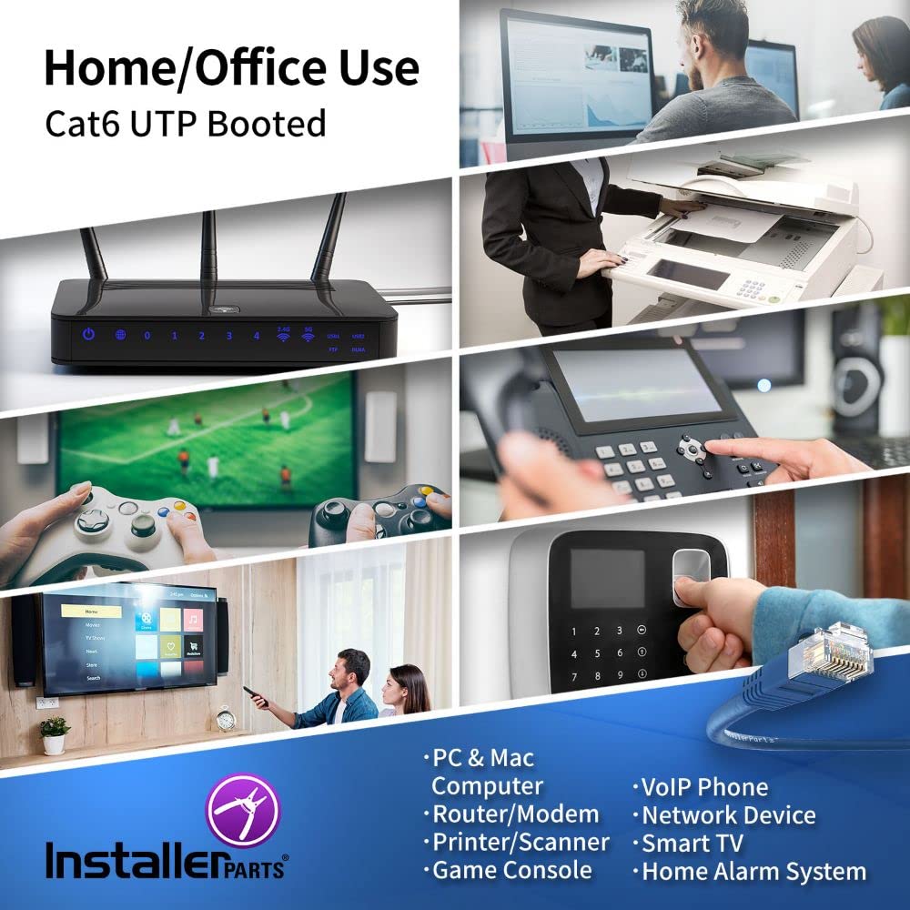 Installerparts Cat6 Cable Utp Booted [Blue]   [2 Ft]   [5 Pack]   Professional Series   10Gbps, Cat6 Patch Cable, Cat 6 Patch Ca