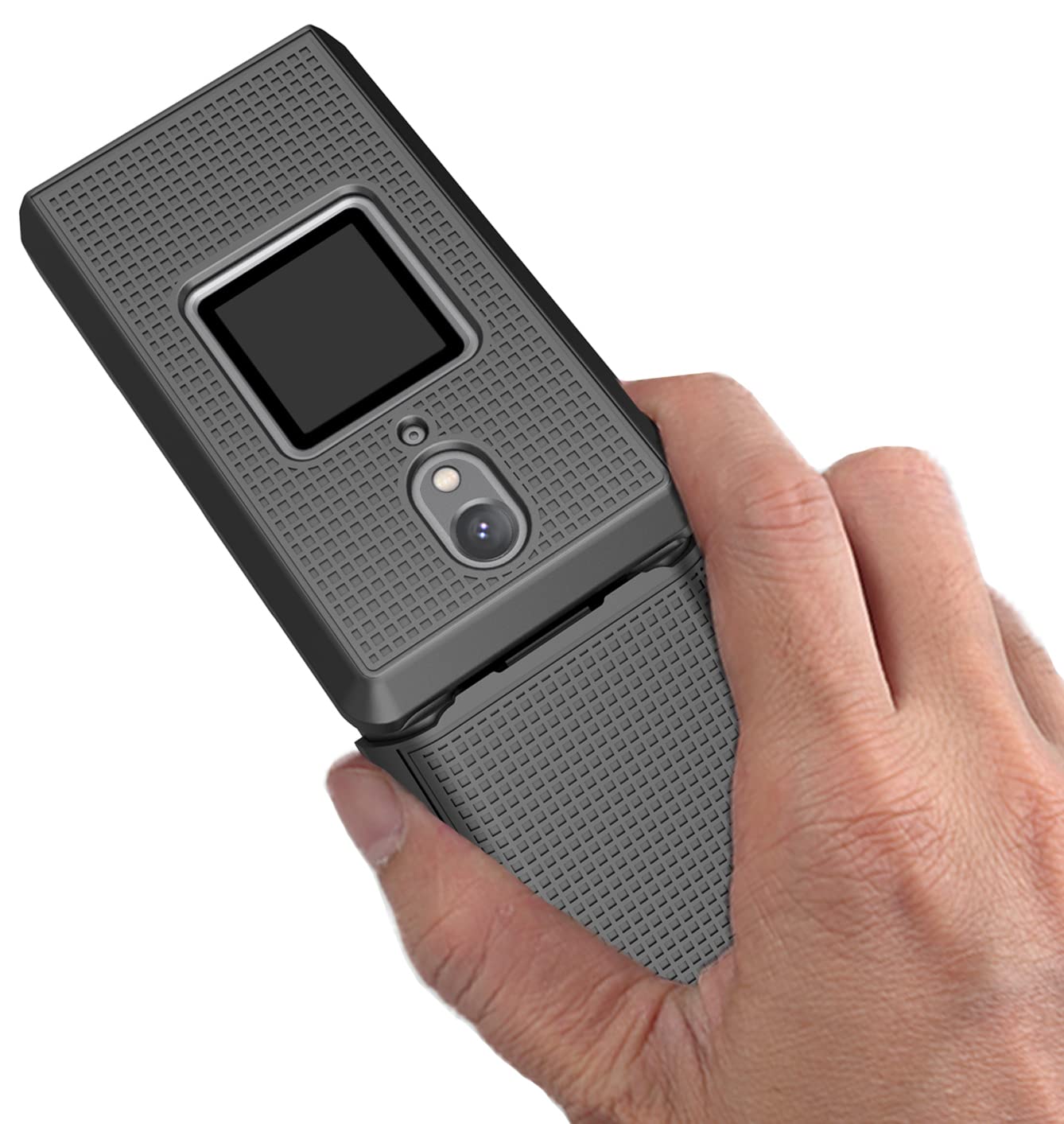 Case With Clip For Cat S22 Flip Phone, Nakedcellphone [Black] Slim Hard Shell Cover And [Rotating/Ratchet] Belt Hip Holster Hold