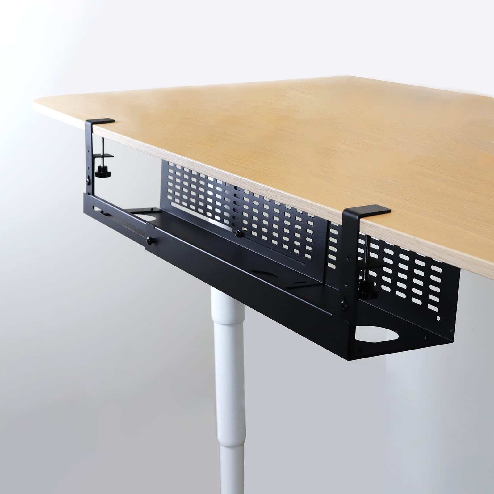 Aeons Under Desk Cable Management Tray Kit   Horizontal Adjustable Up Tp 41� Desk Organizer Removable C Clamp Mount Reversiable Computer Cord Raceway And Modesty Panel For Large Desk, Black