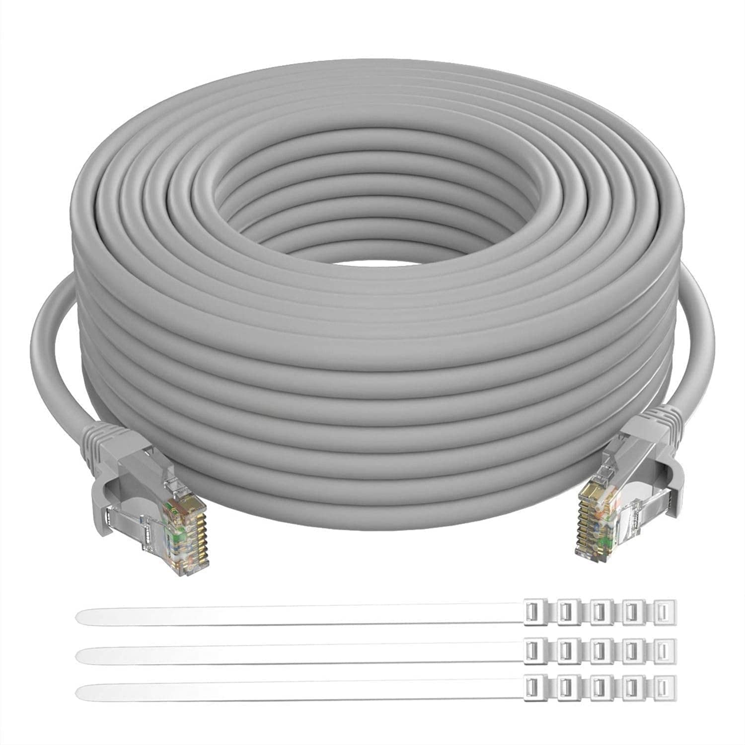Adoreen Cat 6 Ethernet Cable 60 Ft Gray, High Speed Long Internet Network Cable(6 Colors To Select) Soft Flexible Sturdy, Poe, Rj45 Cat 5 5E Patch Cable Cord, Tangle Free Tight Connection+15 Ties