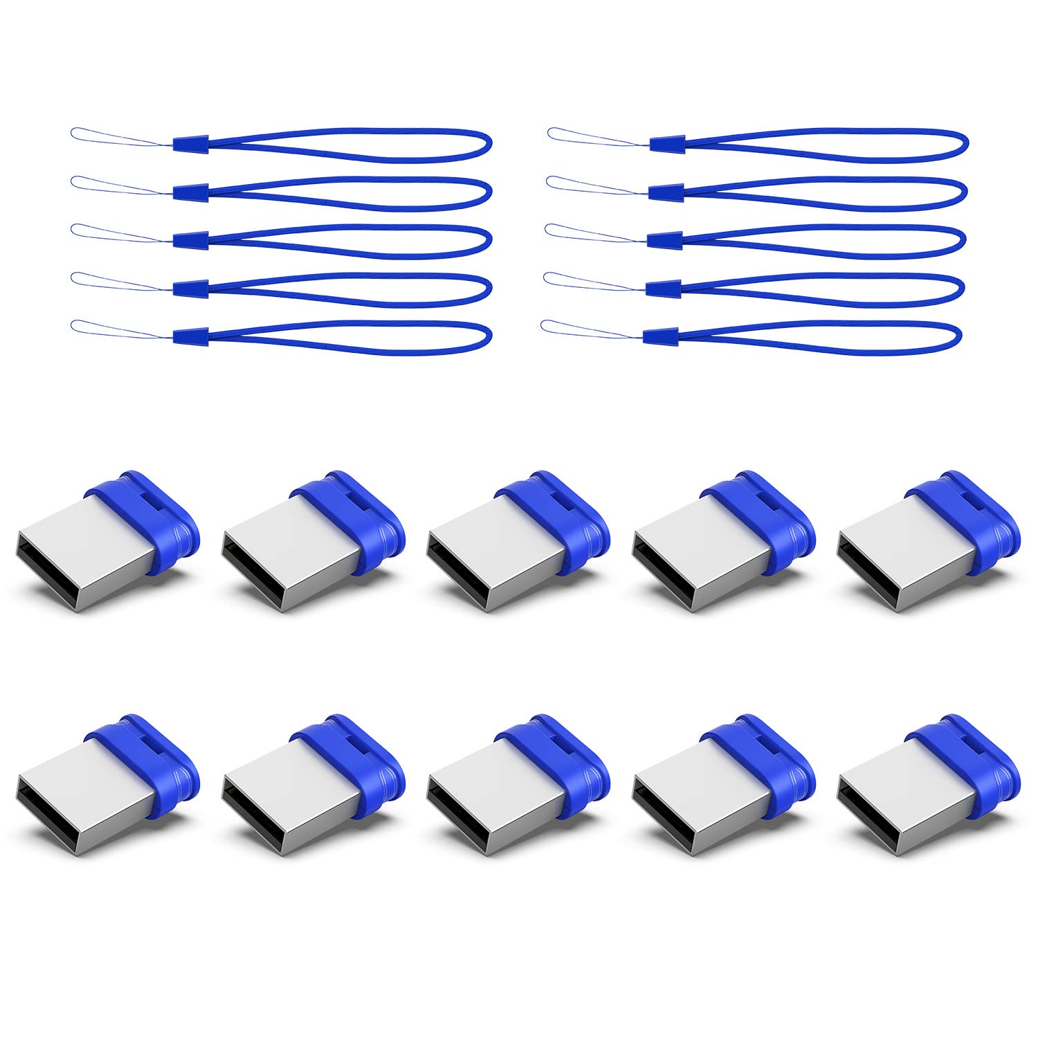 32Gb Small Usb Drive K&Zz 10 Pack 32 Gb Mini Thumb Drive With Lanyard 32G Low Profile Usb Flash Drive Short Flash Drives For Pc Laptop (32Gb, Blue)