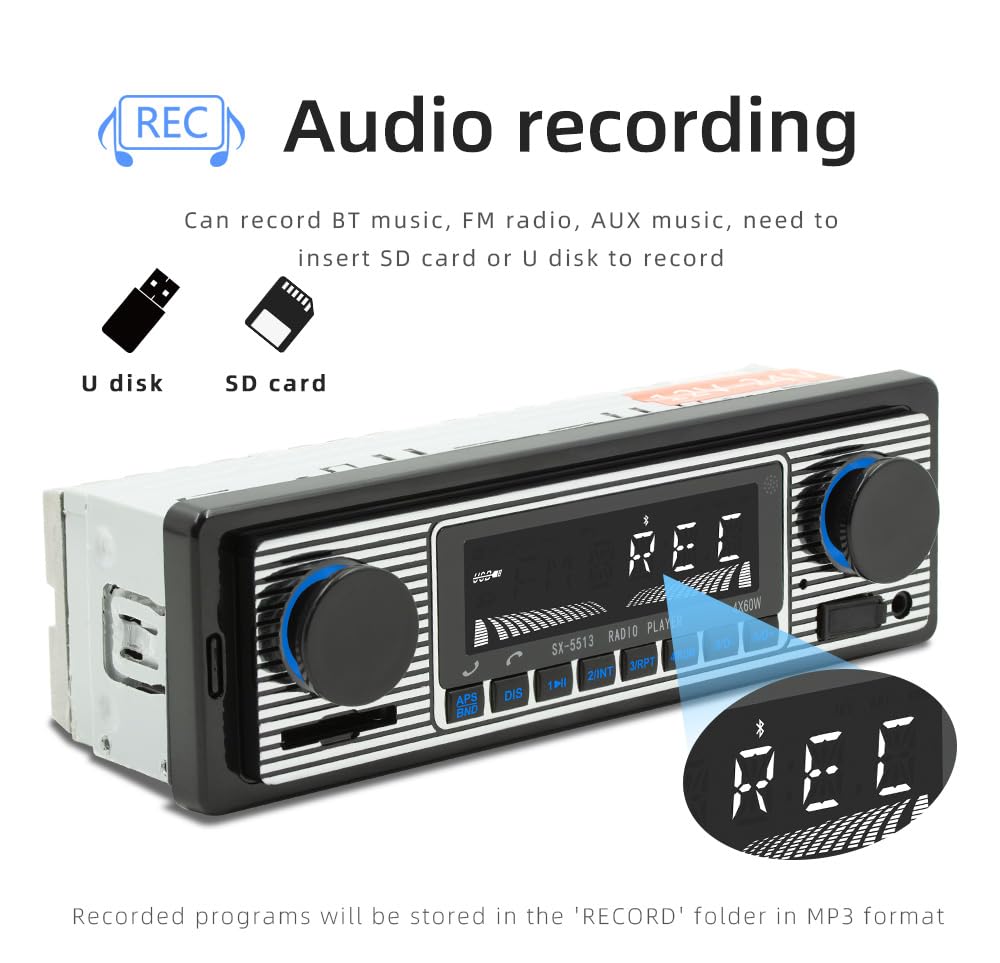 Classic Single Din Car Radio With Car Bluetooth Bt,Car Stereo Fm Radio,Hands Free Calling,Car Mp3 Player,Voice Control,Usb,Sd,Au