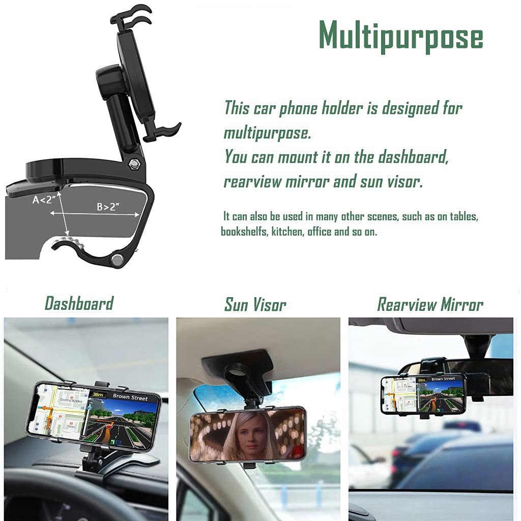 Yaokeep Universal Car Phone Holder Mount,360 Degrees Rotation Dashboard Phone Holder [Upgrade Clip Never Fall],Car Phone Mount F
