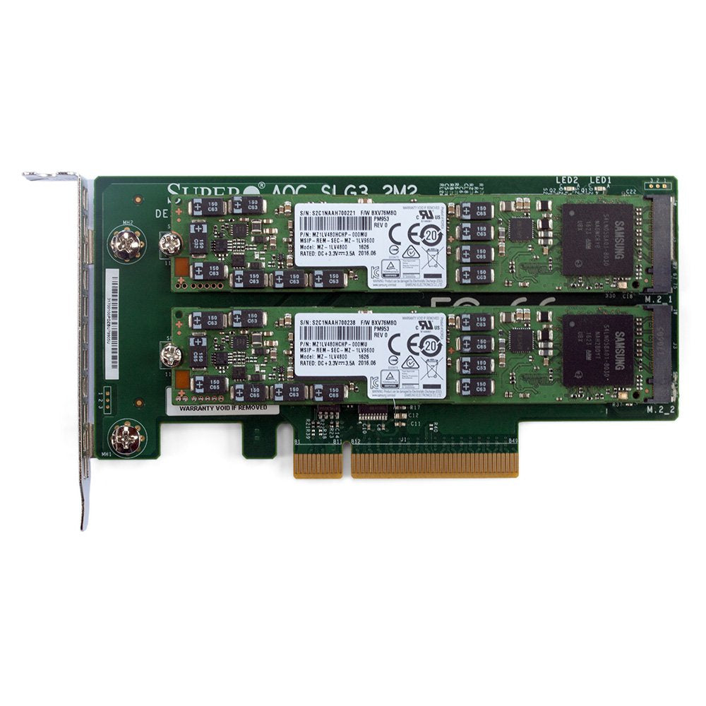 Supermicro Aoc Slg3 2M2 Pcie Nvme Dual M.2 X8 Gen 3 Adapter Card With 960Gb (2X480Gb) Samsung Pm953 Enterprise Ssd