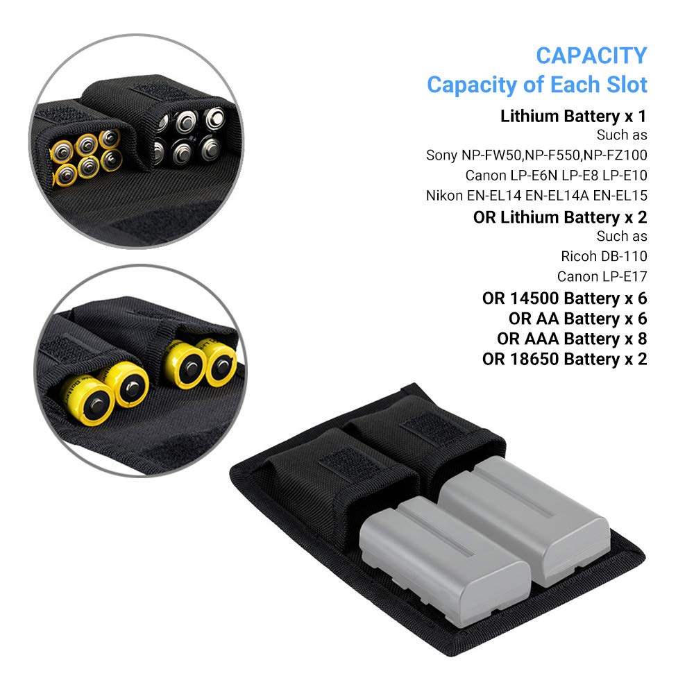 (3 Pockets) Dslr Battery And Memory Card Holder Pouch,Camera Battery And Sd Cf Xqd Card Storage Case For Aa Battery And Lp E6 Lp
