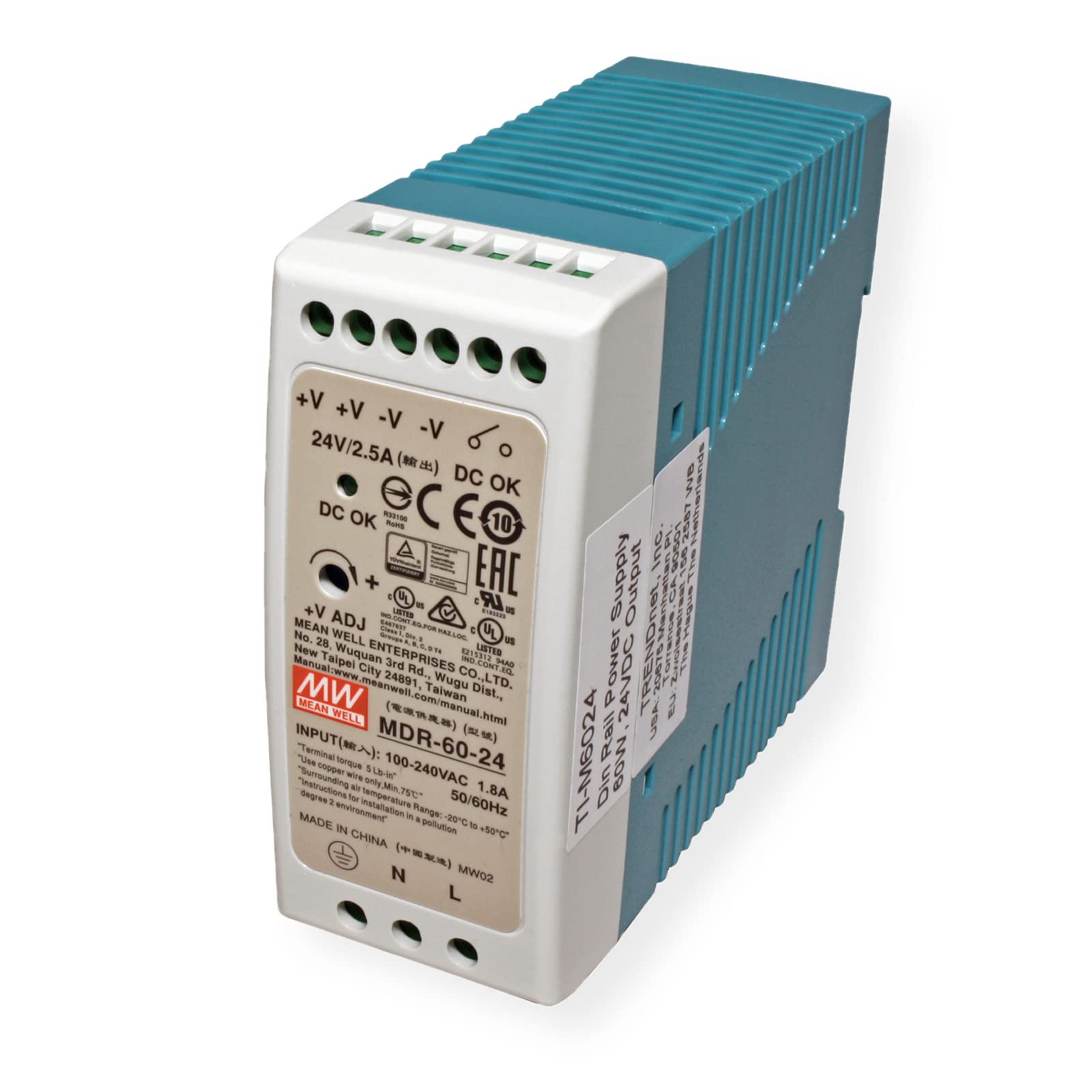 Trendnet 60 W Single Output Industrial Din Rail Power Supply, Universal Ac Input, Extreme  20 To 70   C ( 4 To 158   F) Operatin