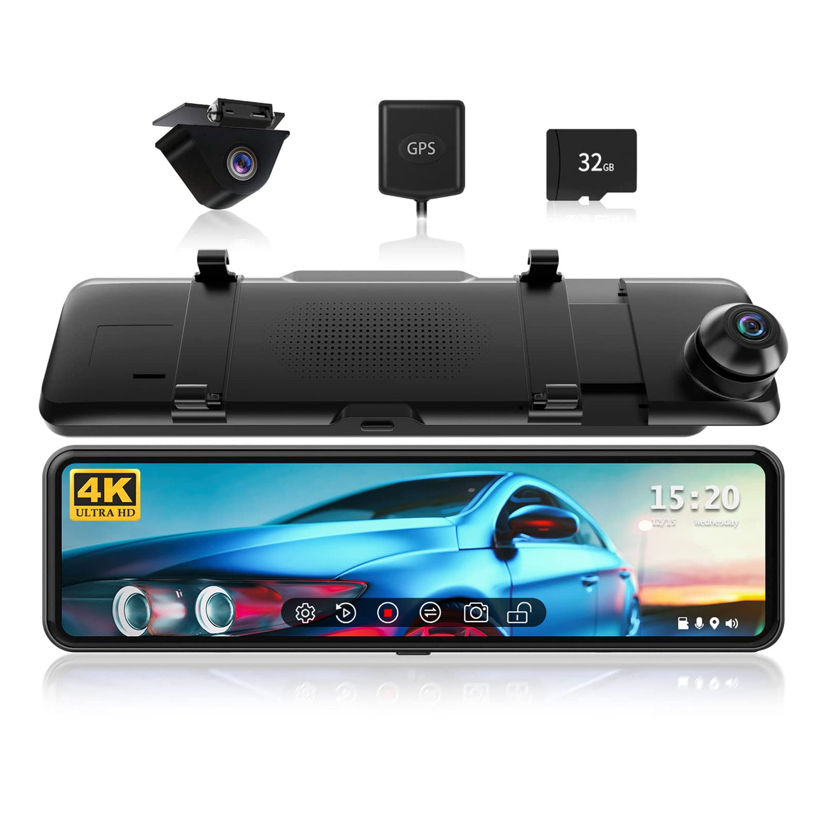 Redtiger T700 Rear View Mirror Camera 11'' 4K Uhd Front And 1080P Mirror Dash Cam Front And Rear, Gps,Parking Monitor,Night Visi