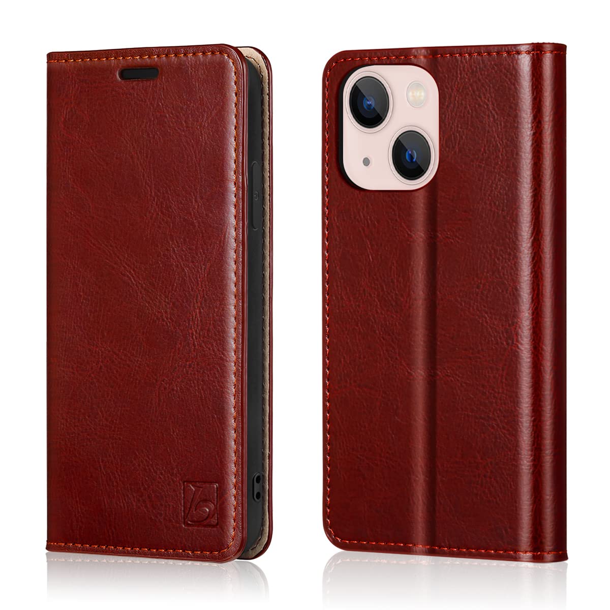 Belemay Case For Iphone 14 Plus Wallet Case Genuine Leather Flip Phone Case Rfid Blocking Card Holders Shockproof Tpu Shell Foli