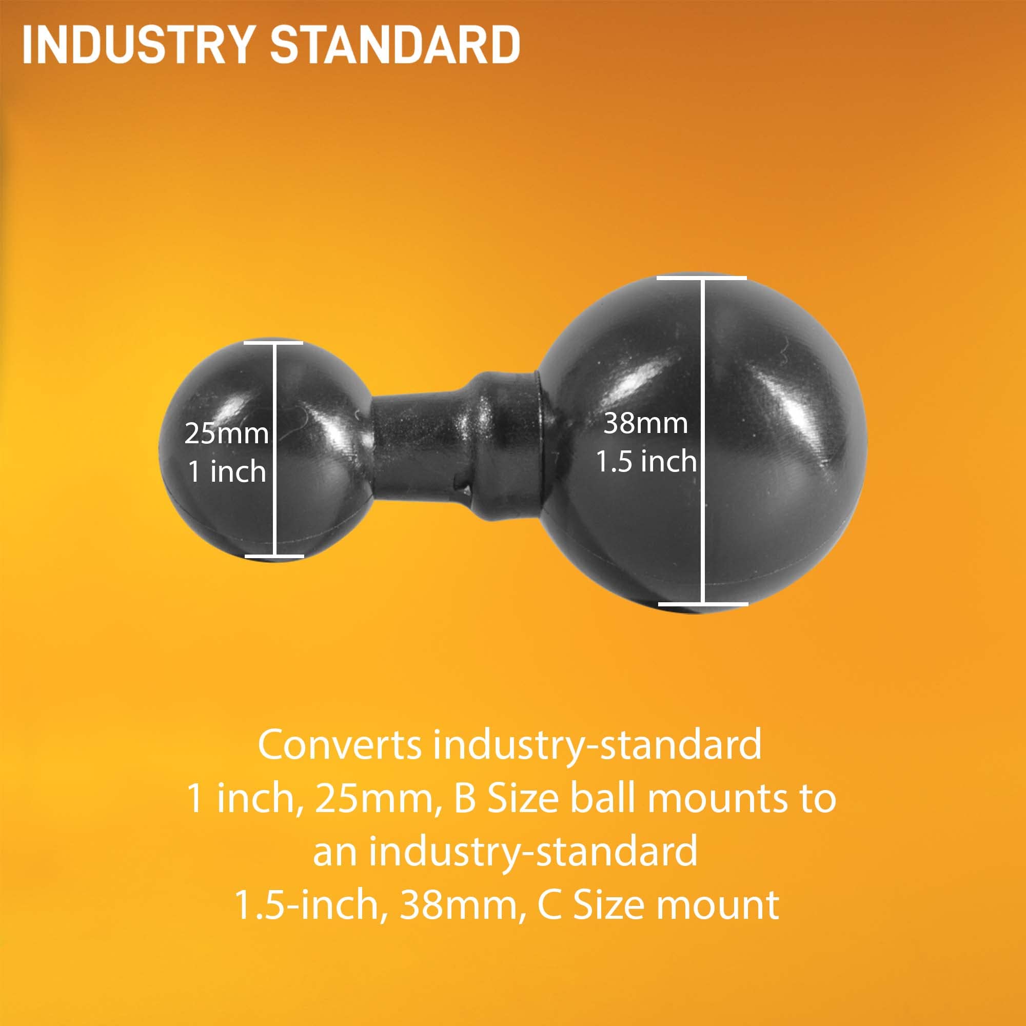 Ibolt 25Mm / 1 Inch/B Size To 38Mm / 1.5 Inch/C Size Composite Extension Ball Adapter For Industry Standard Dual Ball Socket Mou
