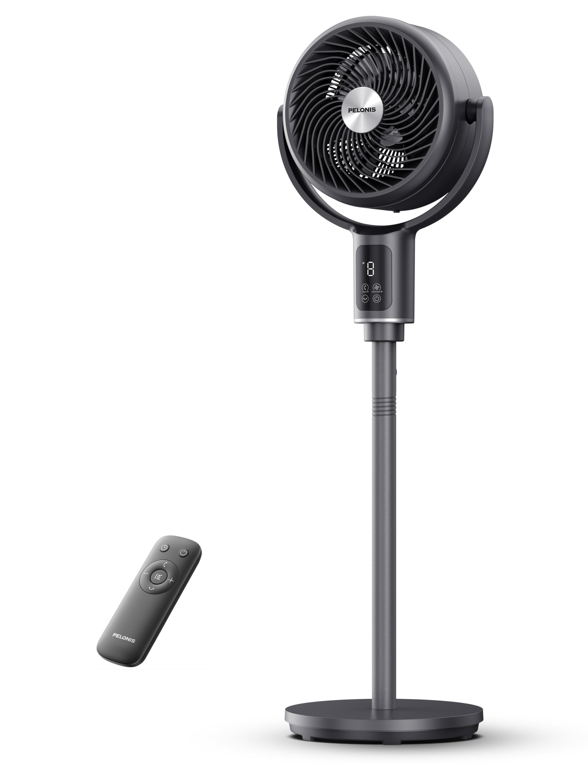 Pelonis Aerofan Pedestal Air Circulator For Bedroom   Oscillating Standing Fan With Remote Control, Led Display, 9 Speeds, 20Db,