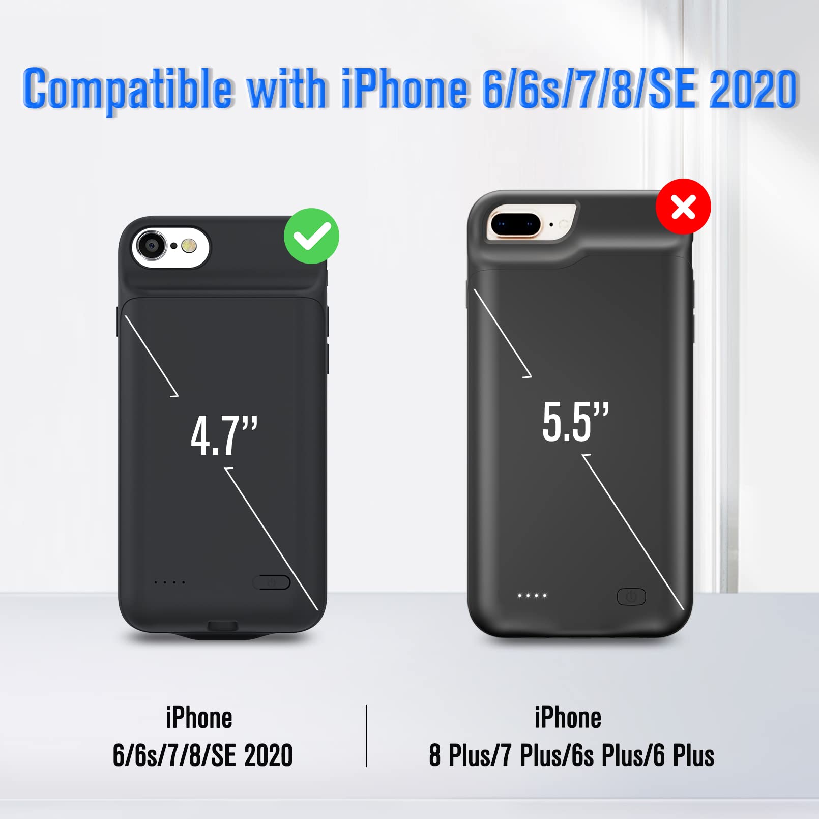 Battery Case For Iphone 8/7/6S/6/Se(2020/2022), Powerful 6000Mah Portable Rechargeable Protective Charging Case For Iphone 8/7/6