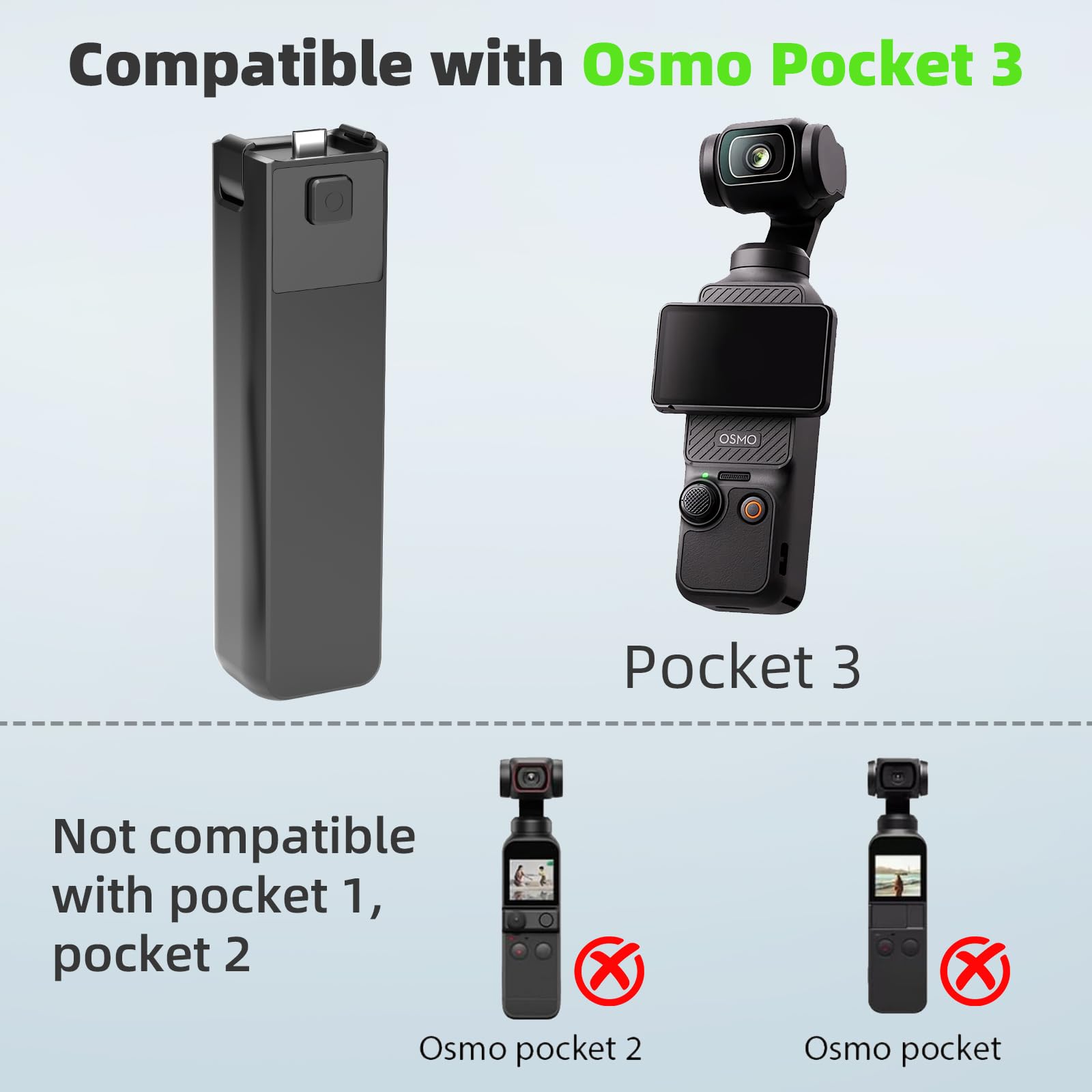 Battery Handle Compatible With Dji Osmo Pocket 3, Portable Osmo Pocket 3 Battery Handle, Built In 5000Mah Battery, Reserved 1/4