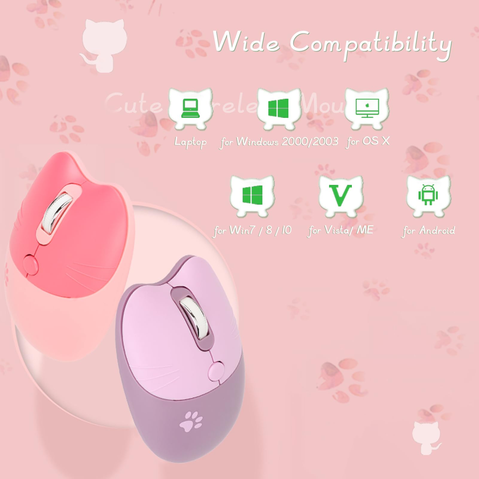 Gugxiom Wireless Mouse, 2.4G Cute Mouse, Kawaii Mouse, Lightweight Soundless Mouse, Portable 3 Levels Dpi Mouse, With Usb Receiv