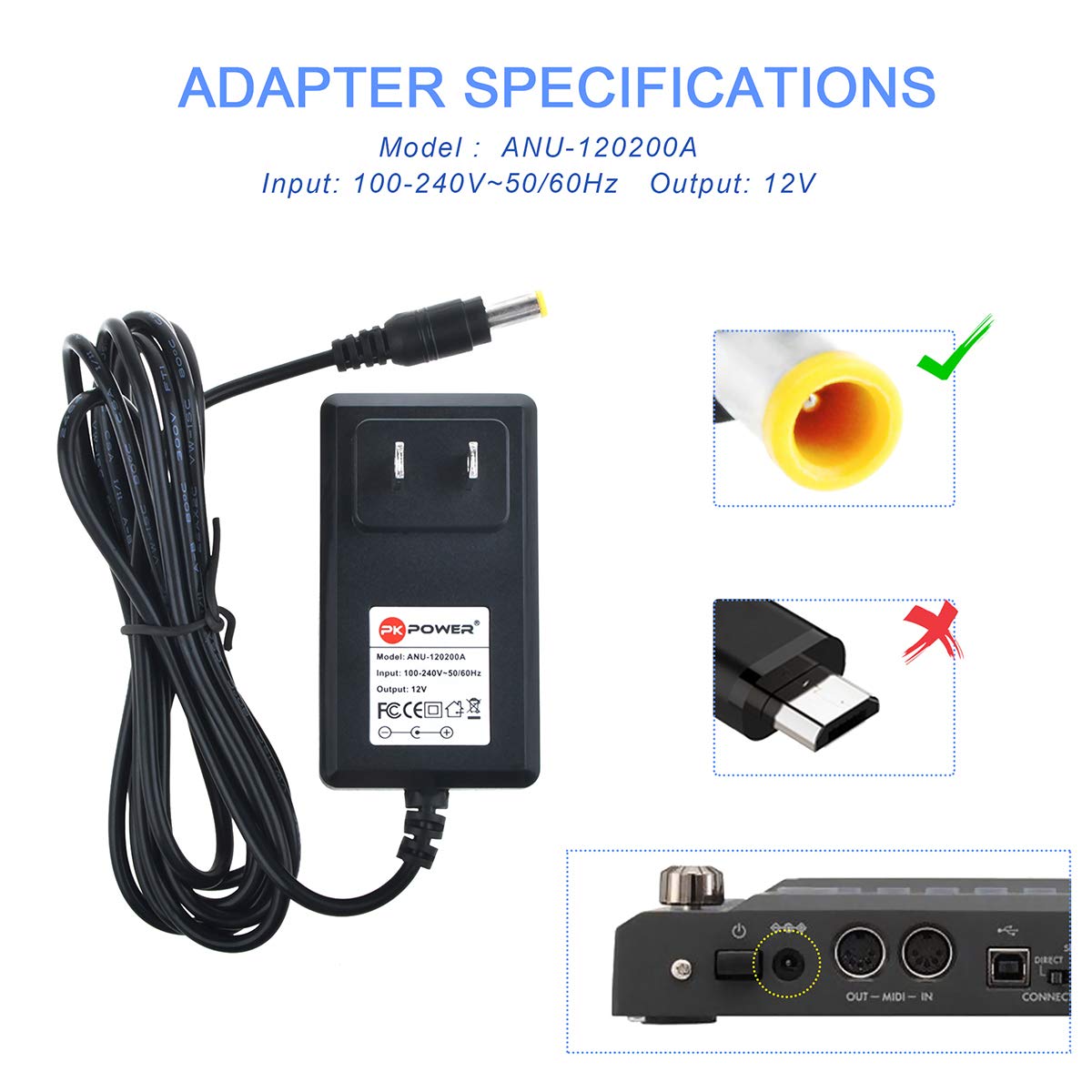 Pkpower 12V Ac Adapter Compatible With Korg Pad Kaoss Kp2 Kp3 R3 Ka203 Dynamic Effects, Power Supply For Digital Piano Korg X50 Ka 310 Micro X 61 Key 88 Key Sp170S Sp 170S Micro X R3 Mr 1000