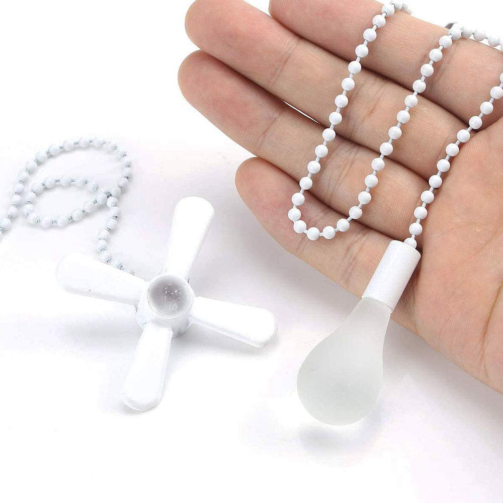 Ze 268S6  Ceiling Fan Pull Chain, 2Pcs 3Mm Diameter Beaded Ball, 13.6 Inches Fan Pulls Set With Connector, White, For Ceiling Fa
