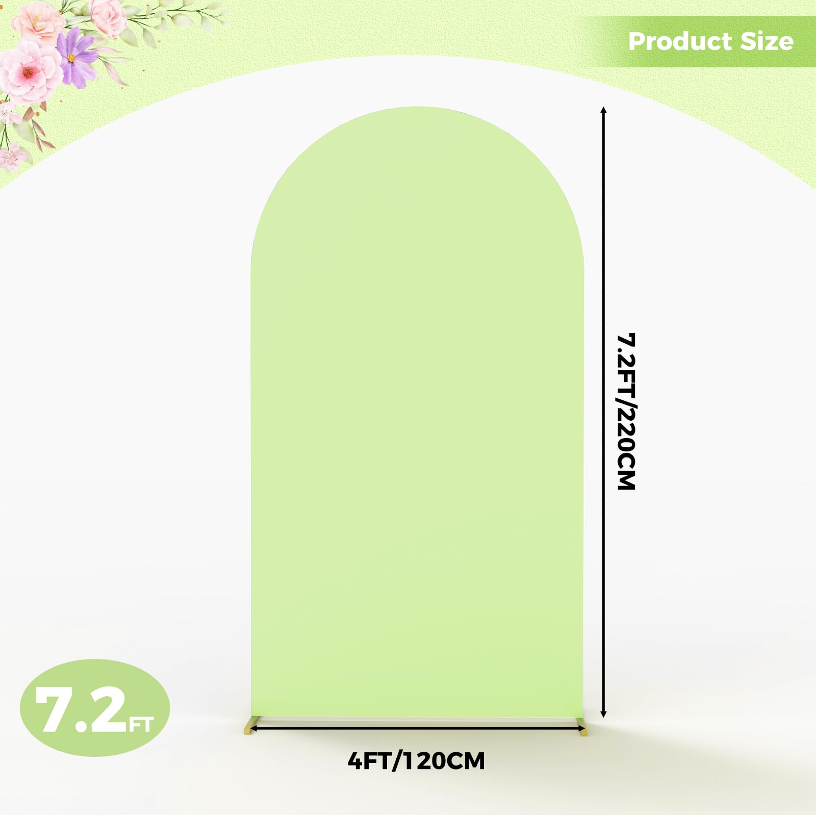 Babenest 7.2Ft Green Wedding Arch Cover, Spandex Fitted Arch Backdrop Cover For Photography, Round Top Chiara Stand Cover For Pa