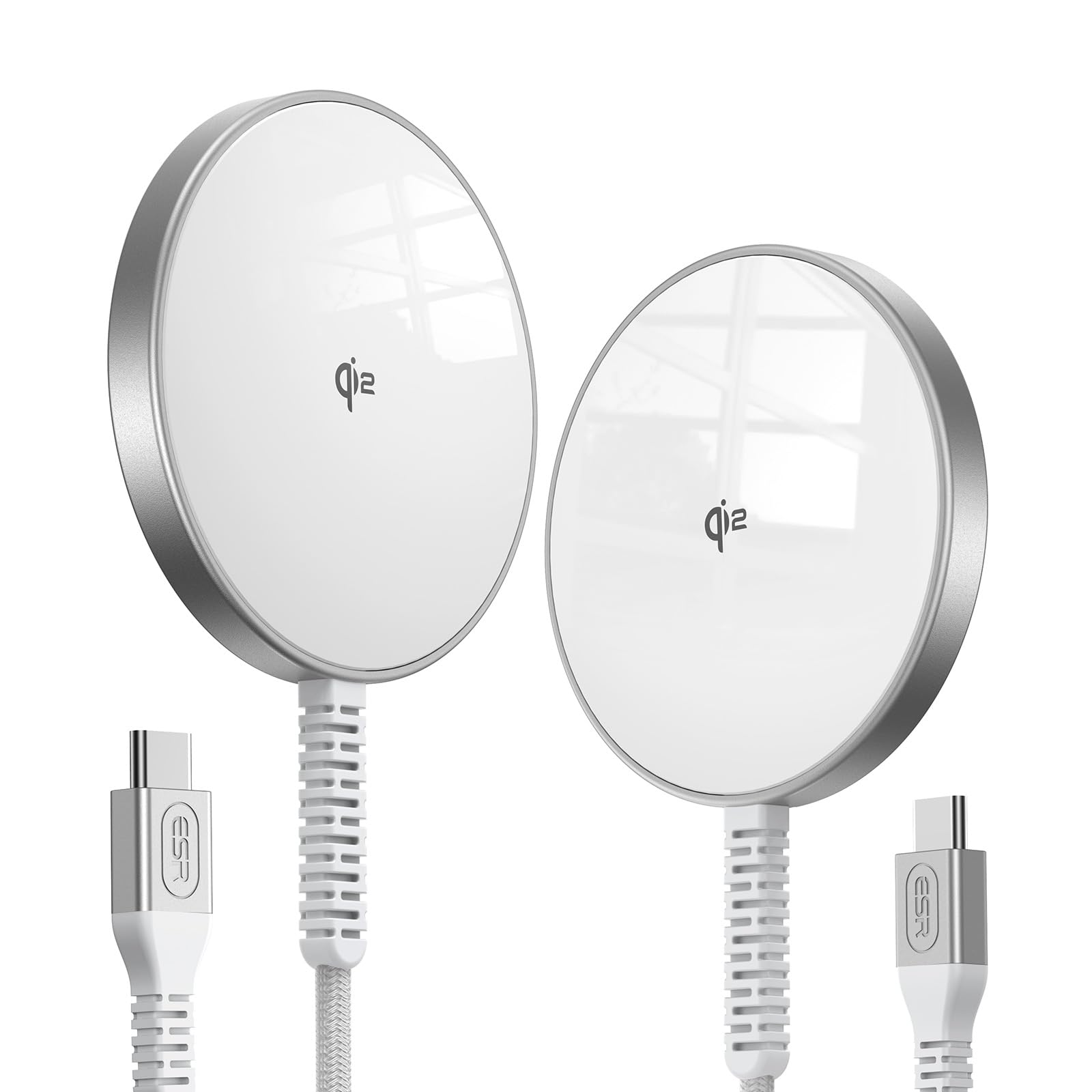 Esr 2 Pack Halolock Qi2 Wireless Charger, 15W Magsafe Charger, Wireless Charging Pad For Iphone 15/14/13/12 Series, Airpods 4/3/