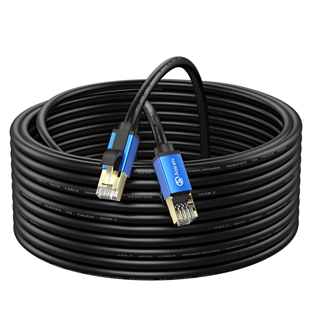 Abireiv Cat7 Ethernet Cable 150Ft, Cat7 Outdoor Cable Triple Shielding Sstp 10Gbps 600Mhz Ethernet Patch Cable For Modem Router