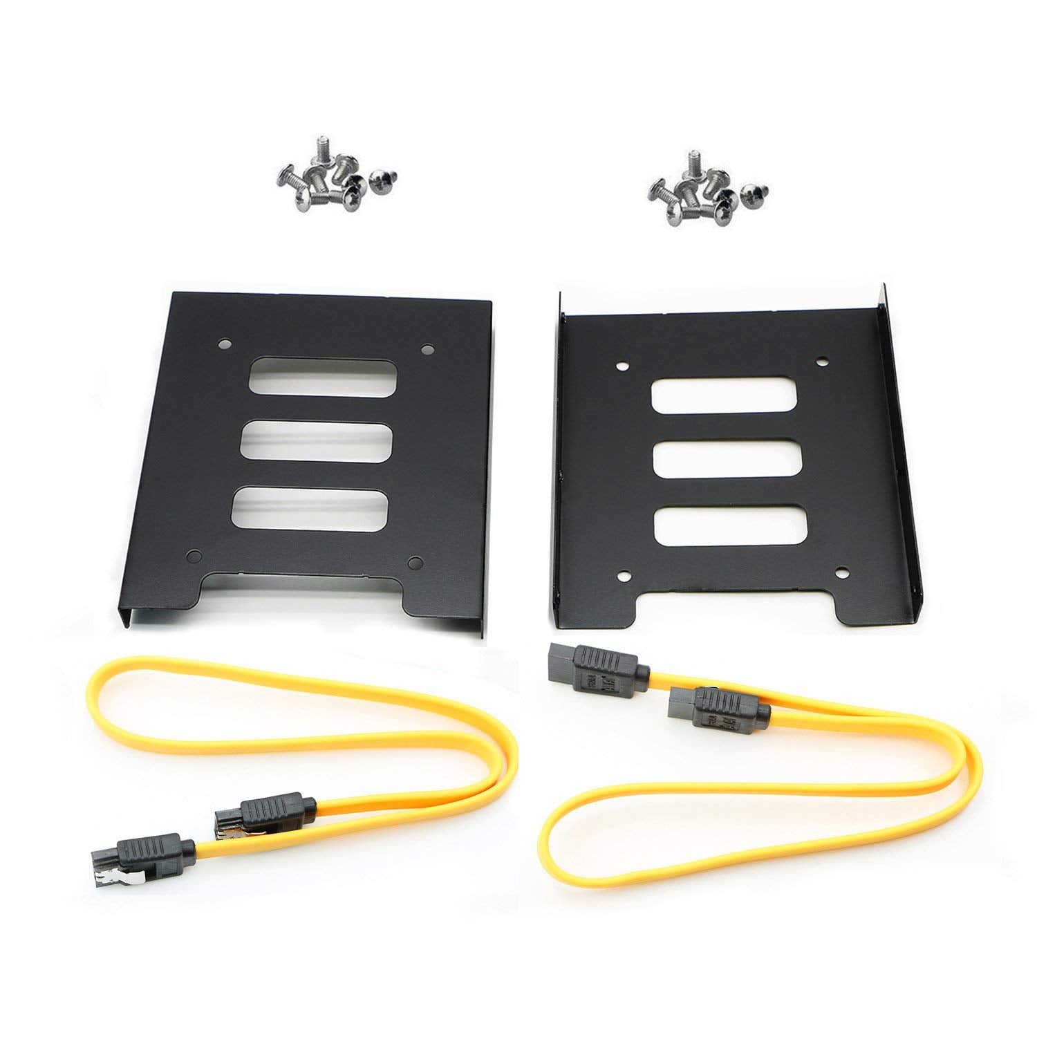 Pasow 2 Pack 2.5' To 3.5' Ssd Hdd Hard Disk Drive Bays Holder Metal Mounting Bracket Adapter For Pc (Bracket + Yellow Sata Ii Cables)