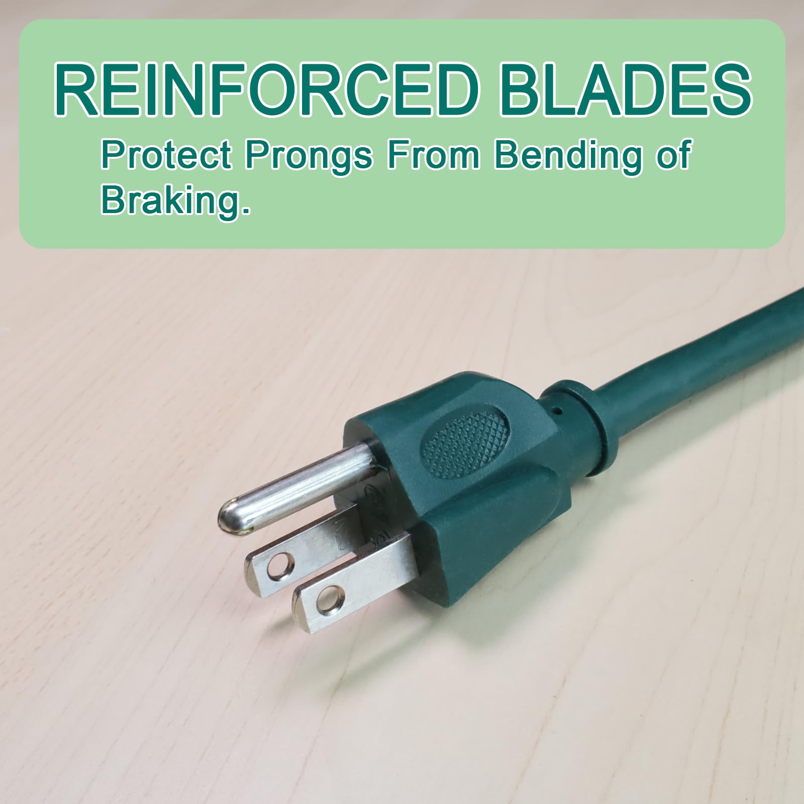 Greenprosper 15 Ft Indoor Outdoor Green Extension Cord, 16 Gauge Waterproof Electrical Power Cable, 16/3 Sjtw 3 Prong Grounded P