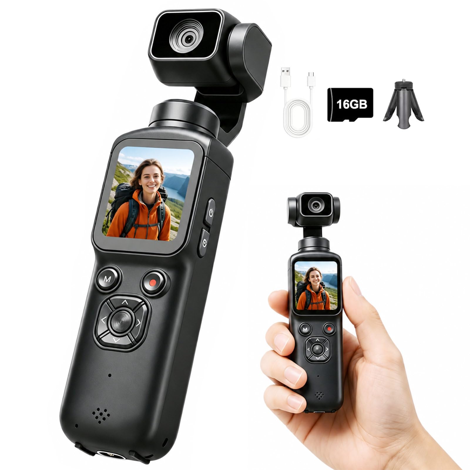 VETEK 4K Vlogging Camera,75MP Pocket Digital Camera with 330 Rotating Lens