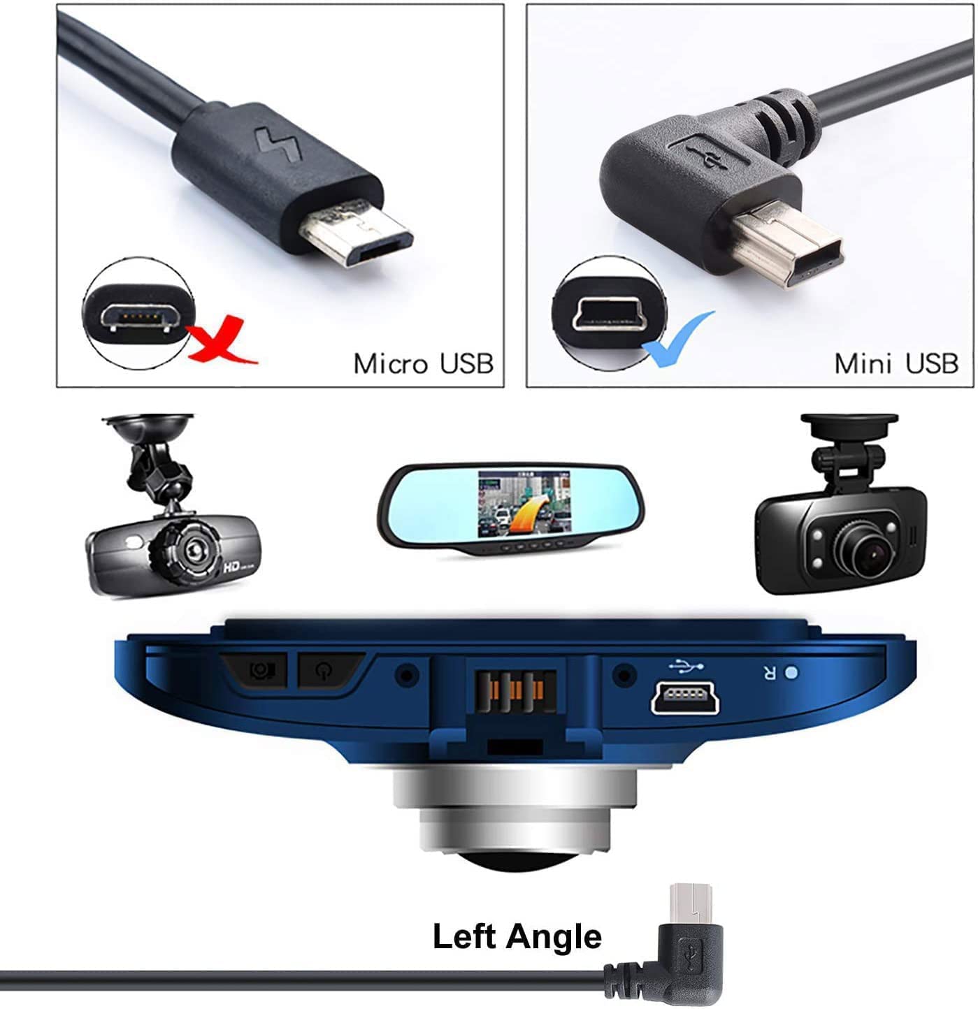 Arifayz Mini Usb Charging Cable For Q3 Dash Cam, Usb 2.0 A Male To Mini B Car Vehicle Power Charger Adapter Cord For Dash Cam Re