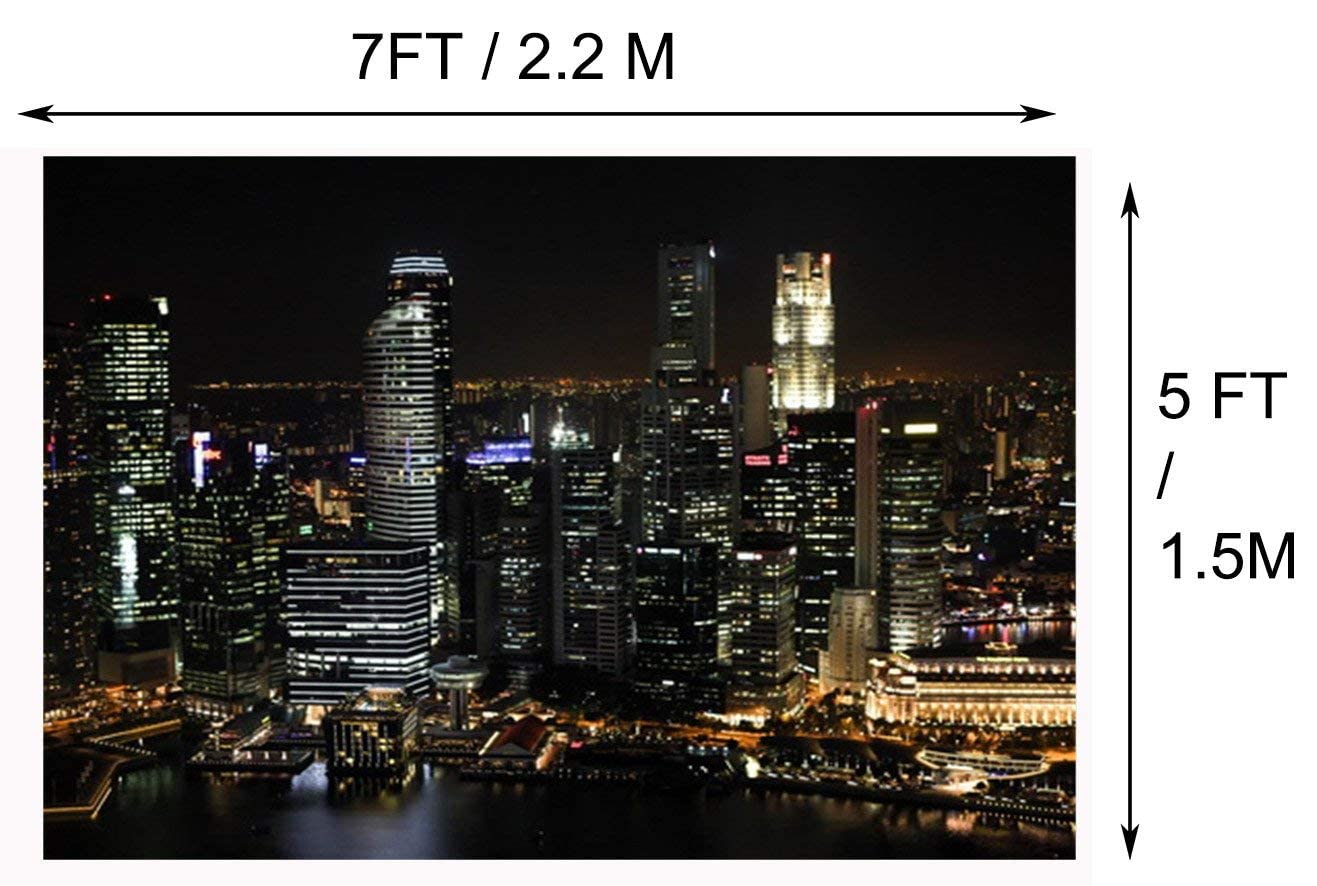 Laeacco 7X5Ft Aerial View Famous Big City Backdrop For Photography Modern City Night View Background Skyscraper Urban Light Skyline Birthday Party Banner Online Live Broadcast Video Prop Photo Studio