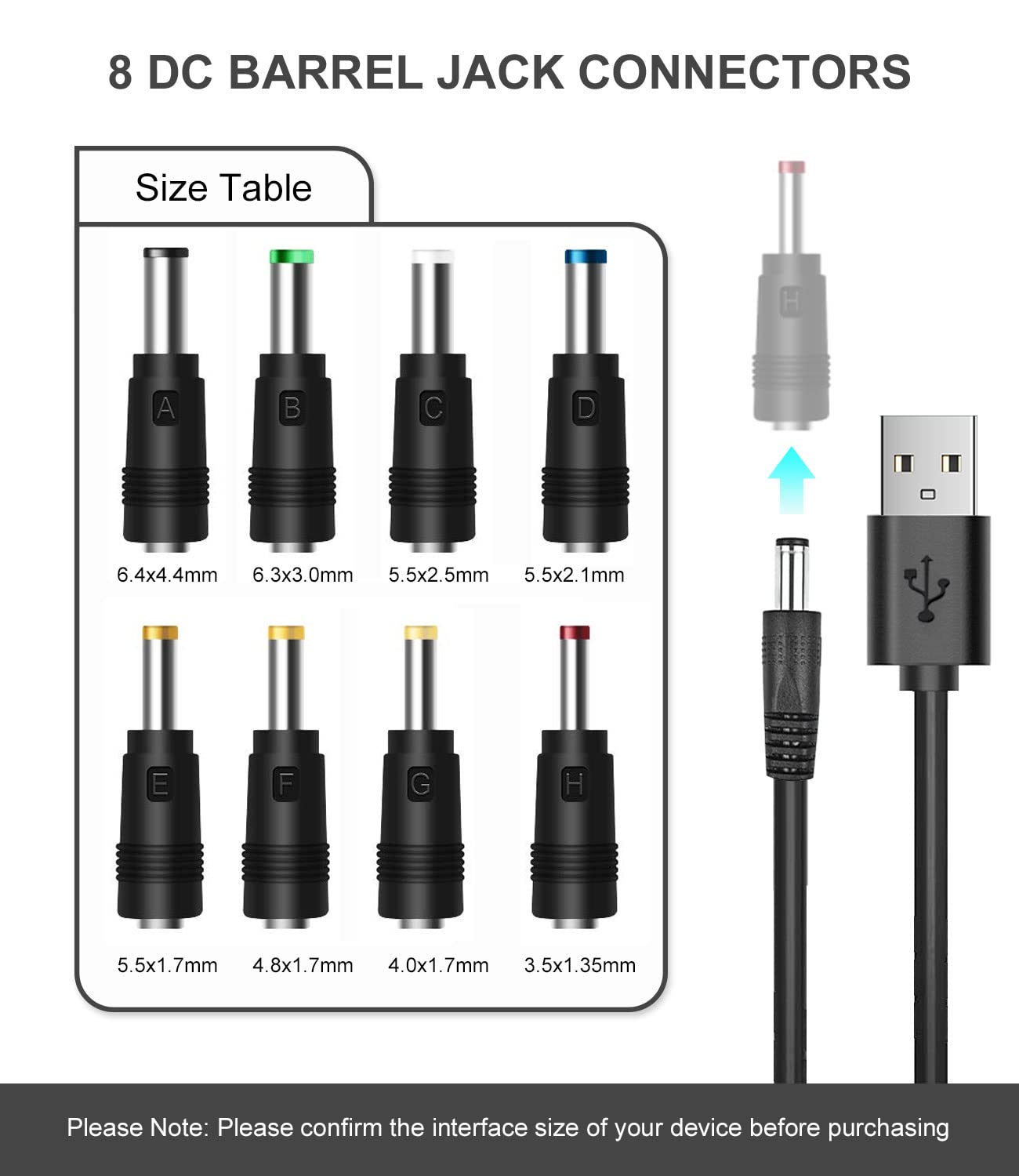 5V Dc Power Cable, Usb To Dc 5.5X2.1Mm Plug Charging Cord With 8 Connectors Adapters Fit For Speaker, Router, Led Light, Moon La