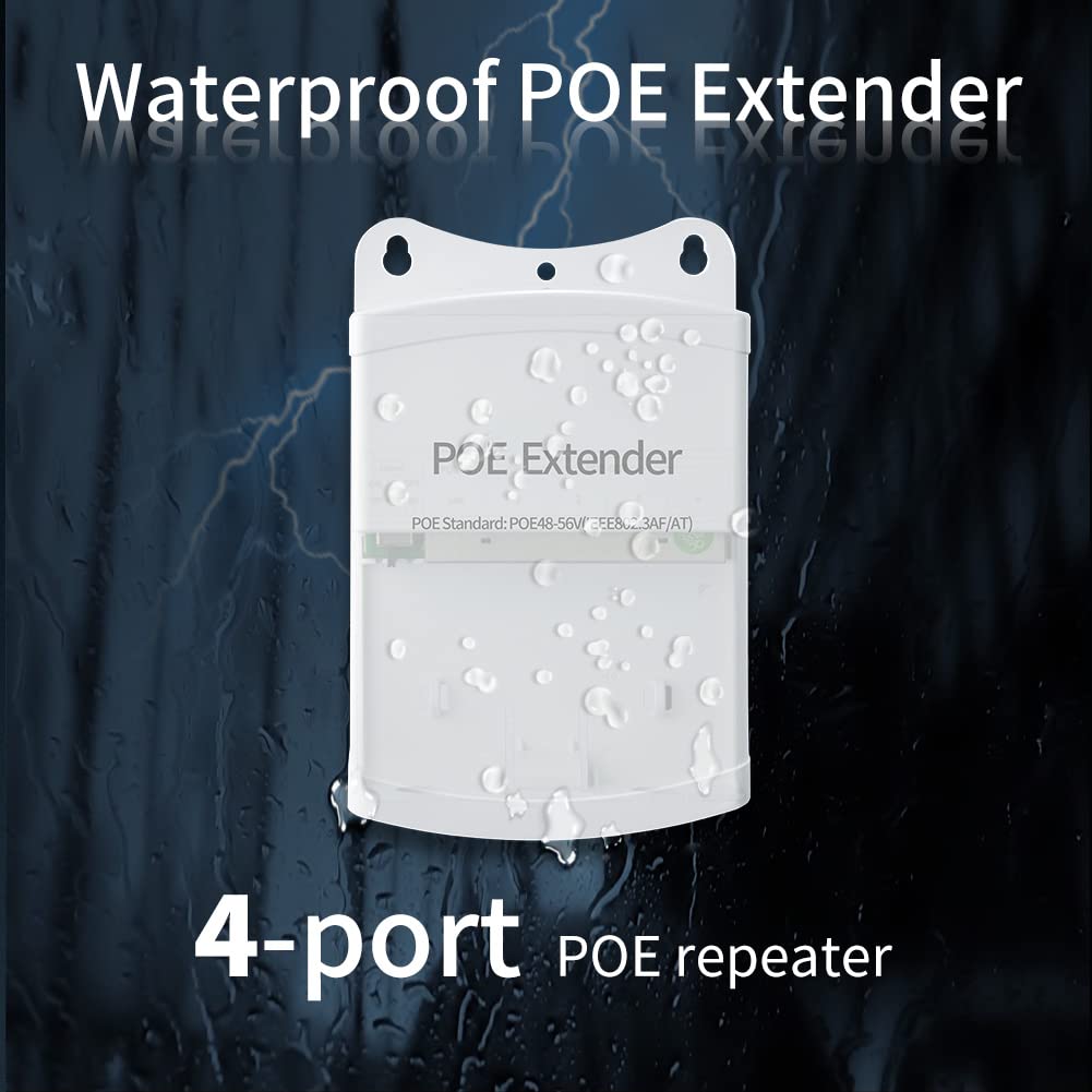 Poe Extender, 1 In 4 Out Poe+ Repeater, 10/100Mbps, Extends 250M, 60W Comply With Ieee802.3Af/At For Poe Switch/Injector And Sec