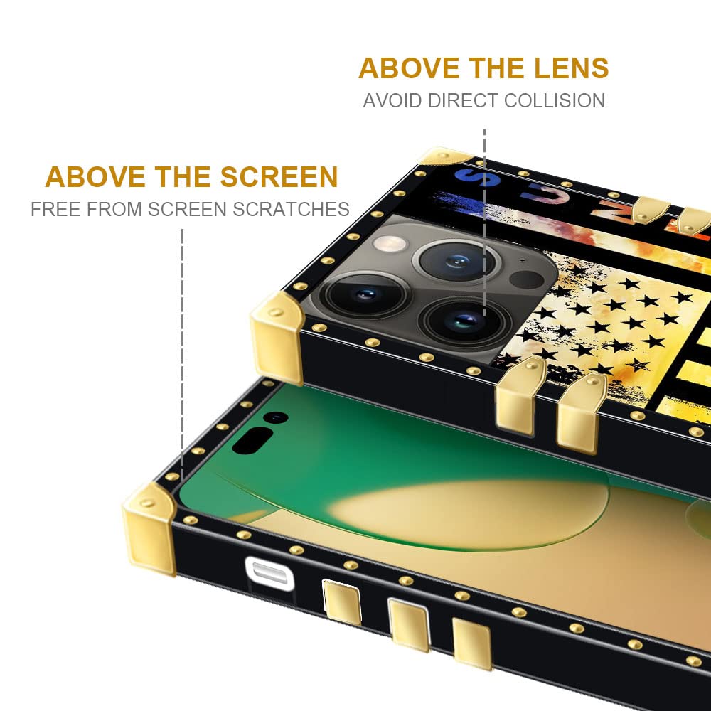 Pinsheng iPhone 14 Pro Max Phone Case Square Soft TPU Metal Decoration Sunflower American Flag