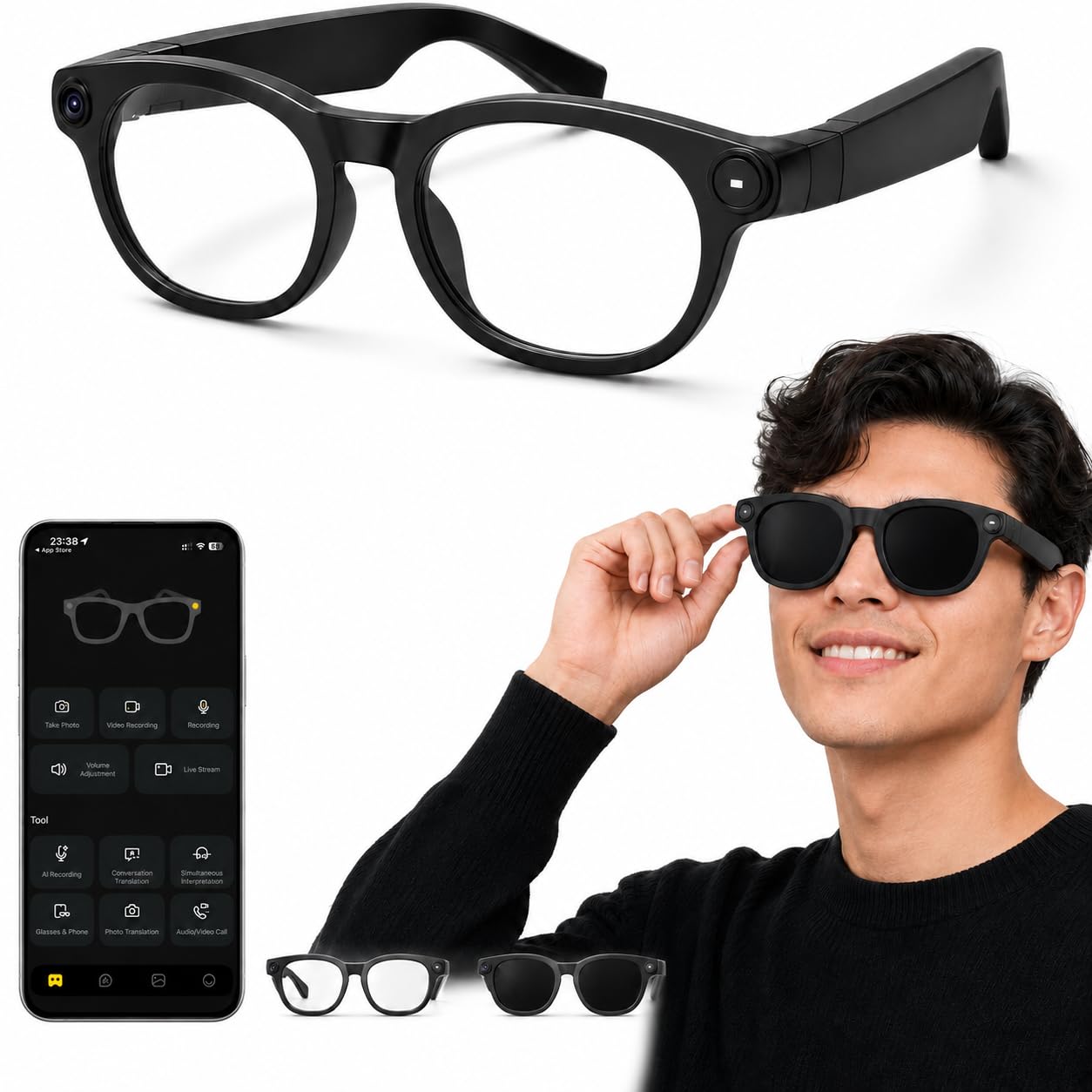 Smart Glasses with Camera  8MP AI Glasses Video Recording 1080P AntiShake